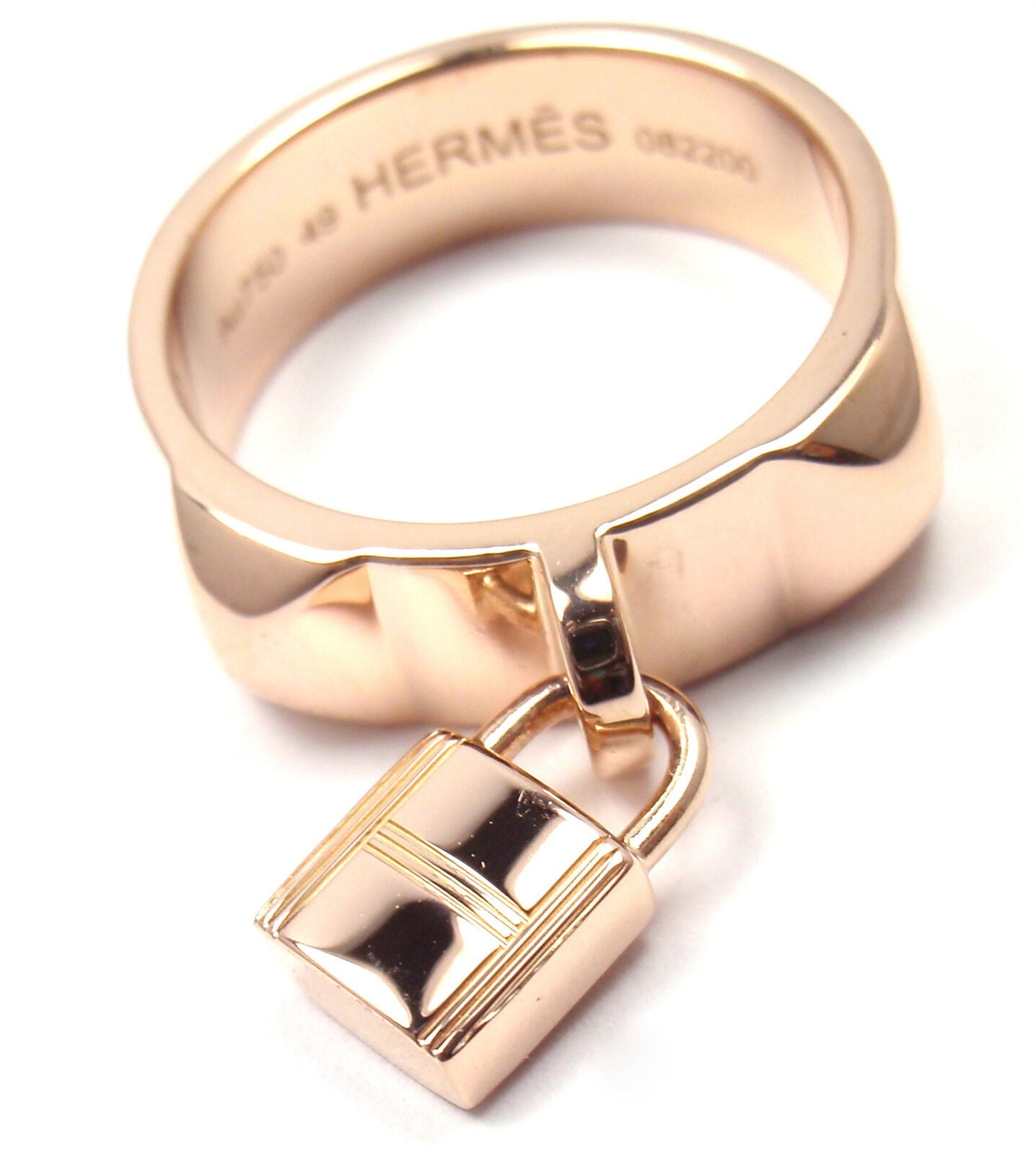 Authentic Hermes 18k Rose Gold Collier De Chien Lock Band Ring - Size 49 (US 4 3/4) - Luxury Jewelry for Women, Perfect for Special Occasions & Gifts