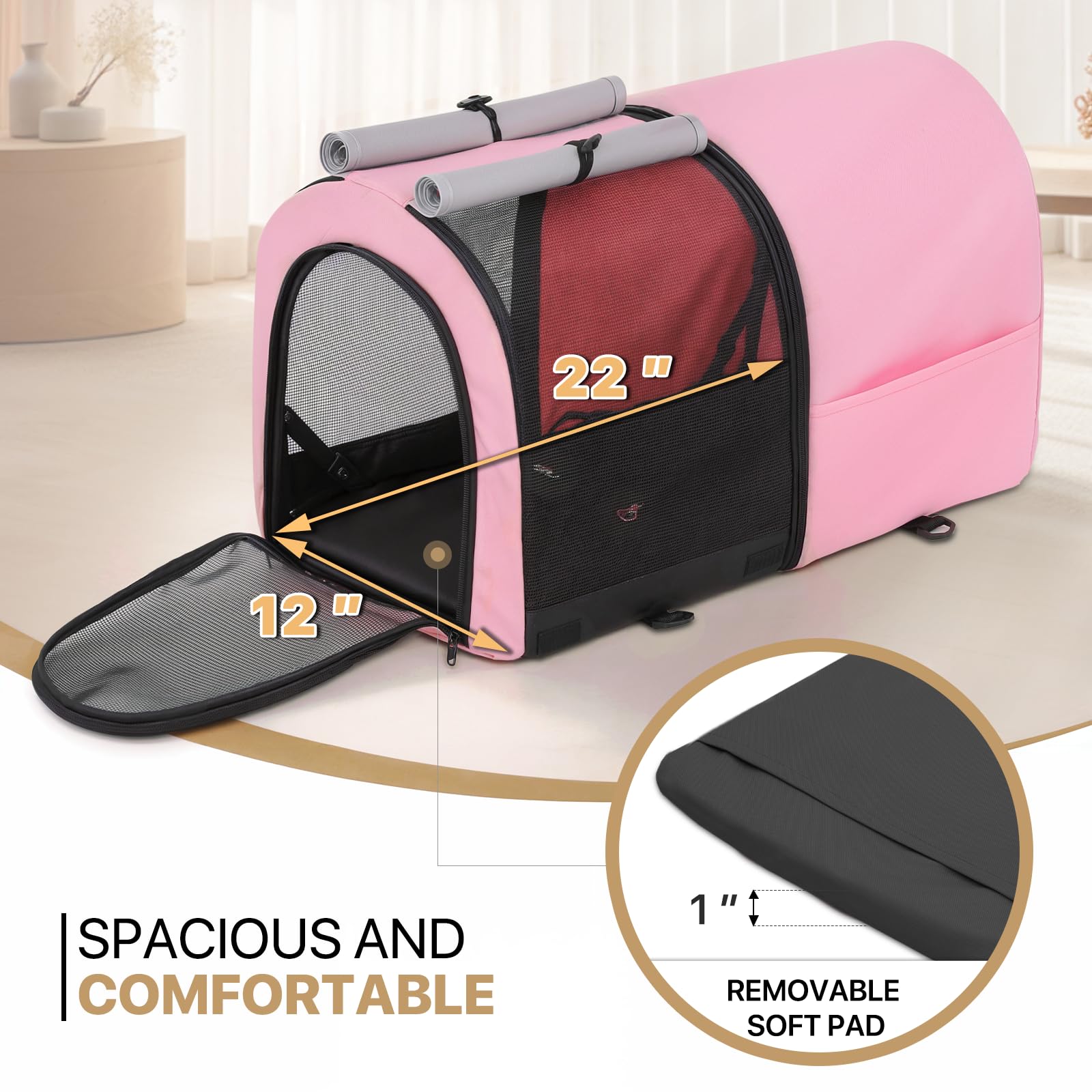 MoNiBloom Double Dog Stroller with Removable Carrier Bags - Large 4-Wheel Foldable Pet Jogger for Small & Medium Dogs & Cats (Pink/Gray) - Perfect for Park Walks, Vet Visits & Outdoor Adventures