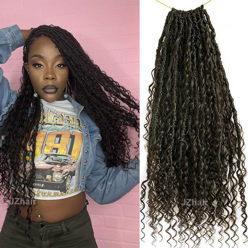 Boho Goddess Locs Crochet Braiding Hair with Human Hair Curls - Pre-Looped Dreadlocks Extensions with Curly Ends (3 Packs/72 Locs, 22 Inch) for Black Women - Perfect for Protective Styles, Weddings & Natural Hair Care