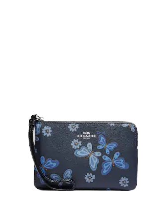 Coach Corner Zip Wristlet with Butterfly Print - Stylish Crossbody Wallet for Women | Perfect for Everyday Use, Travel & Shopping