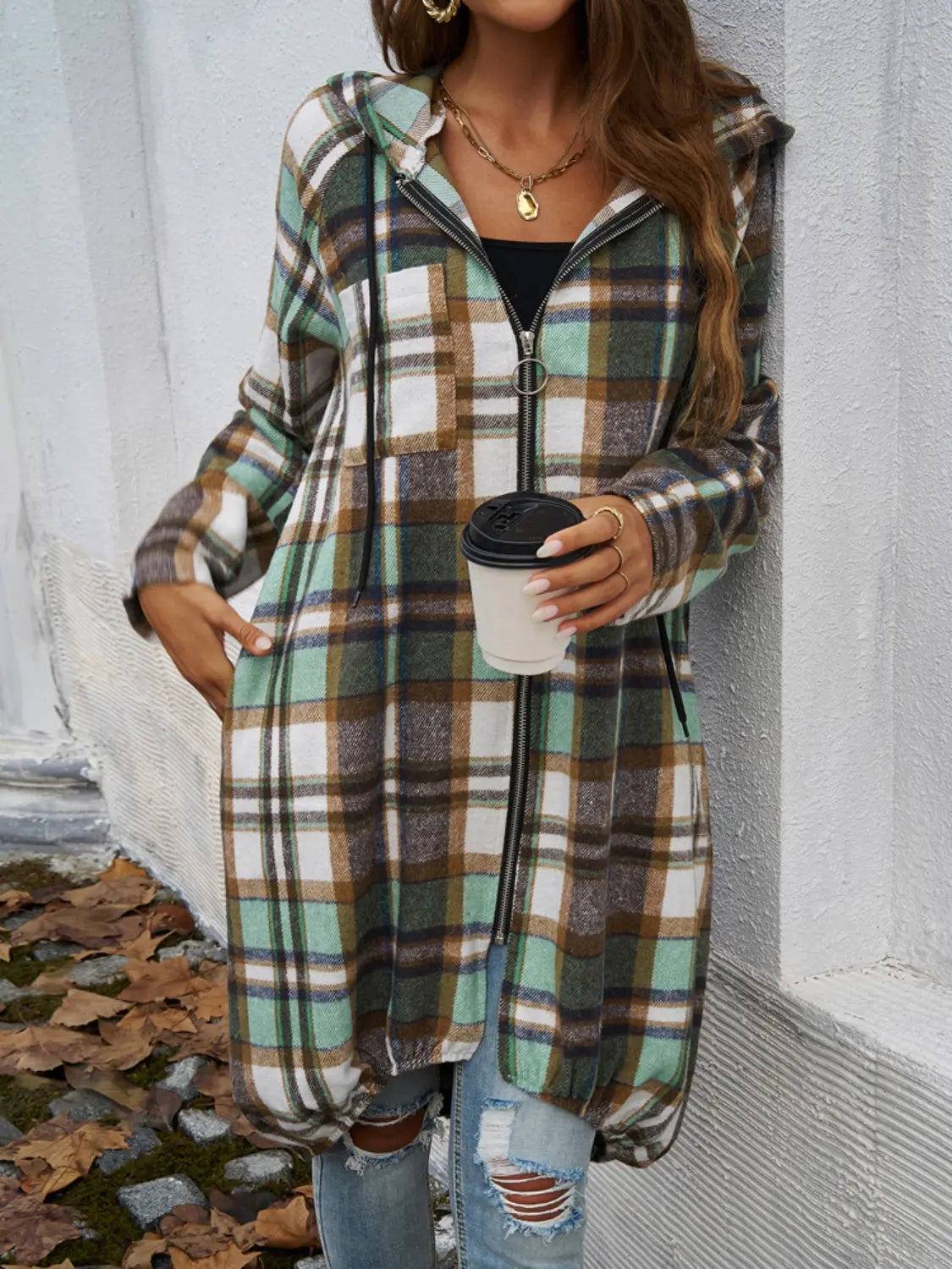 Plaid Zip Up Hooded Coat for Men & Women | Warm Fleece Lined Winter Jacket with Hood | Perfect for Outdoor Activities, Hiking & Casual Wear