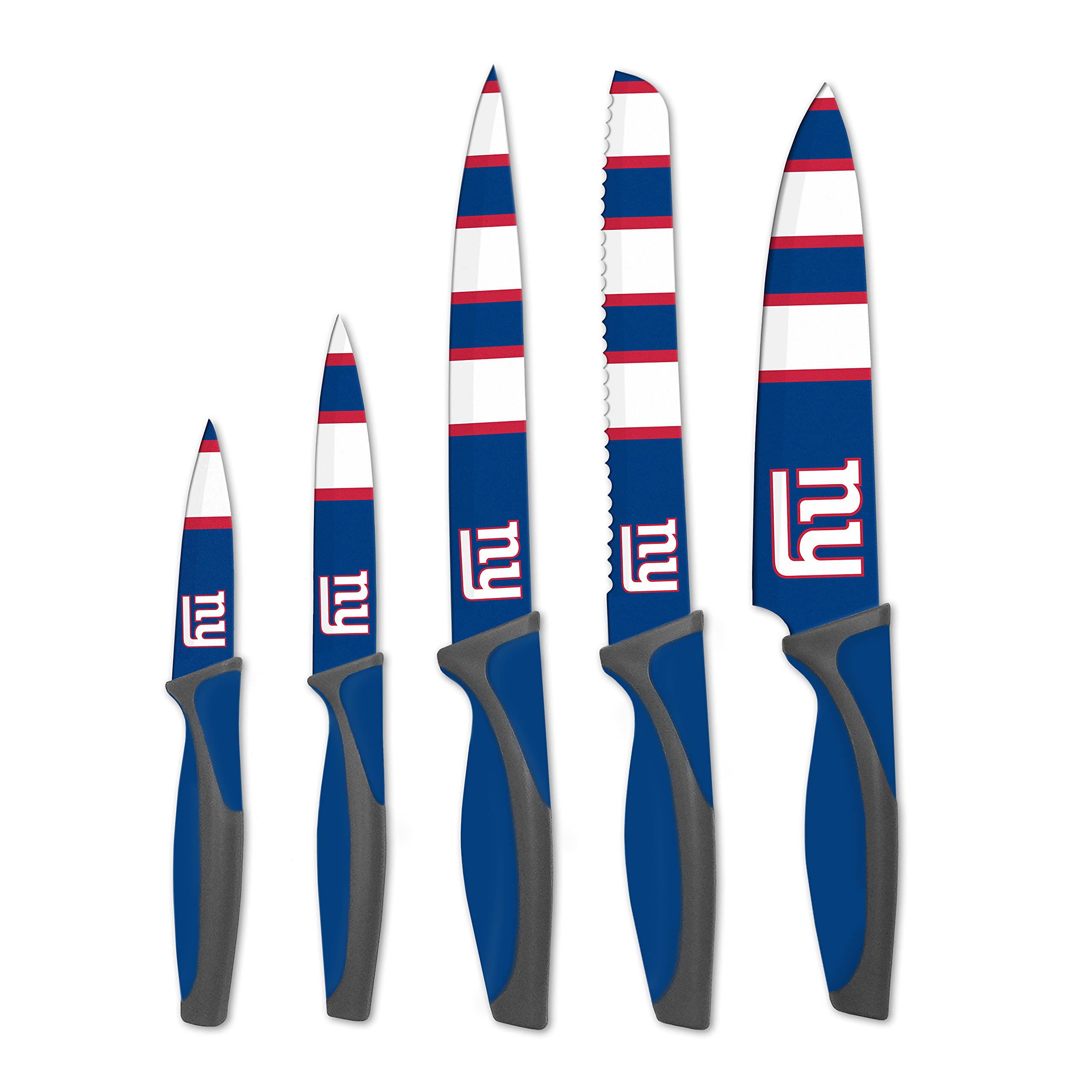 NFL New York Giants Themed Kitchen Knife Set - Stainless Steel Blades with Non-Slip Handles - Perfect for Game Day Cooking, Tailgating & Giants Fan Gifts