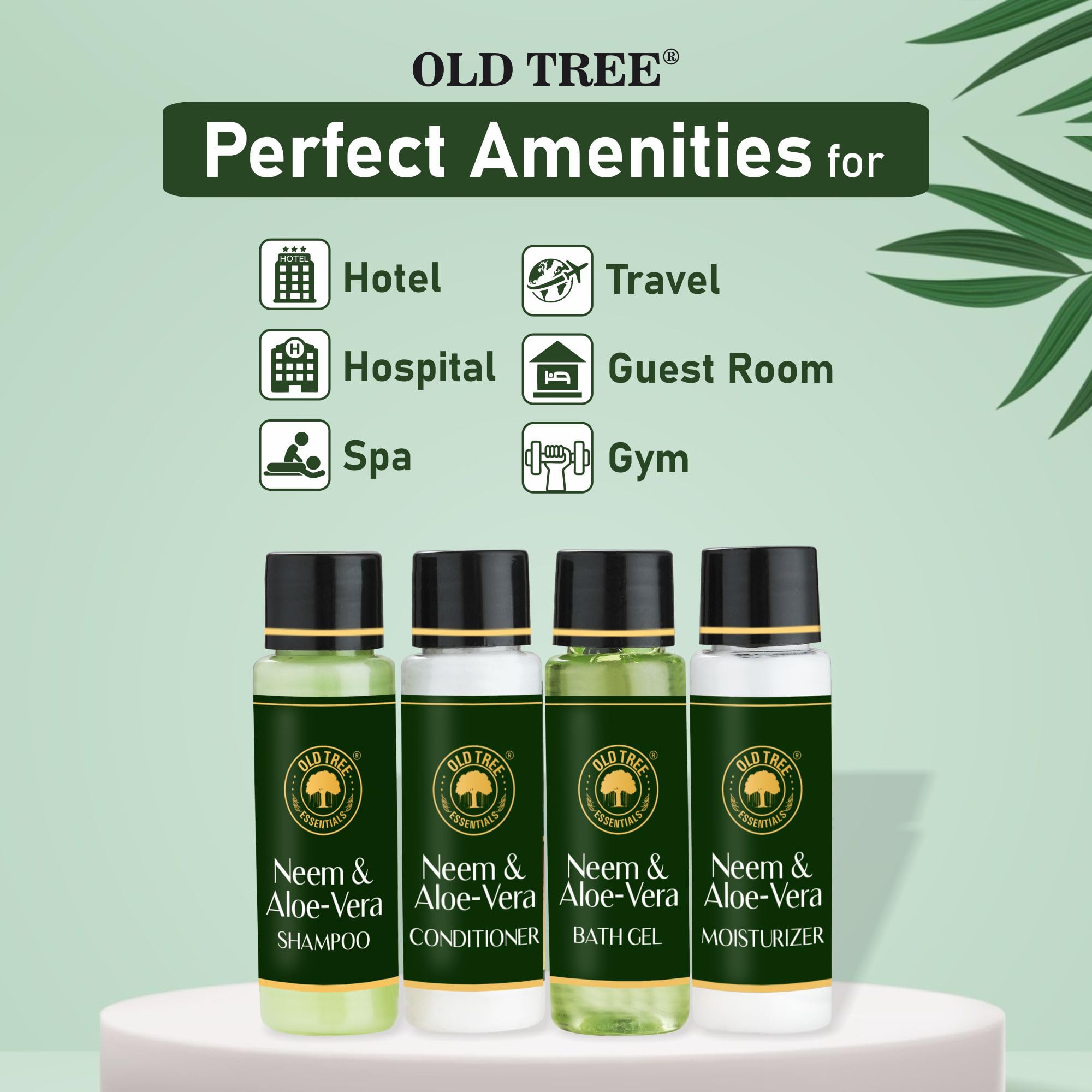 Organic Neem & Aloe Vera Travel Toiletries Set - 30ml Shampoo, Conditioner, Body Wash & Lotion (Pack of 25-100) | Natural Hair & Skin Care for Men & Women | Perfect for Hotels, Gyms, Travel & On-the-Go Hygiene