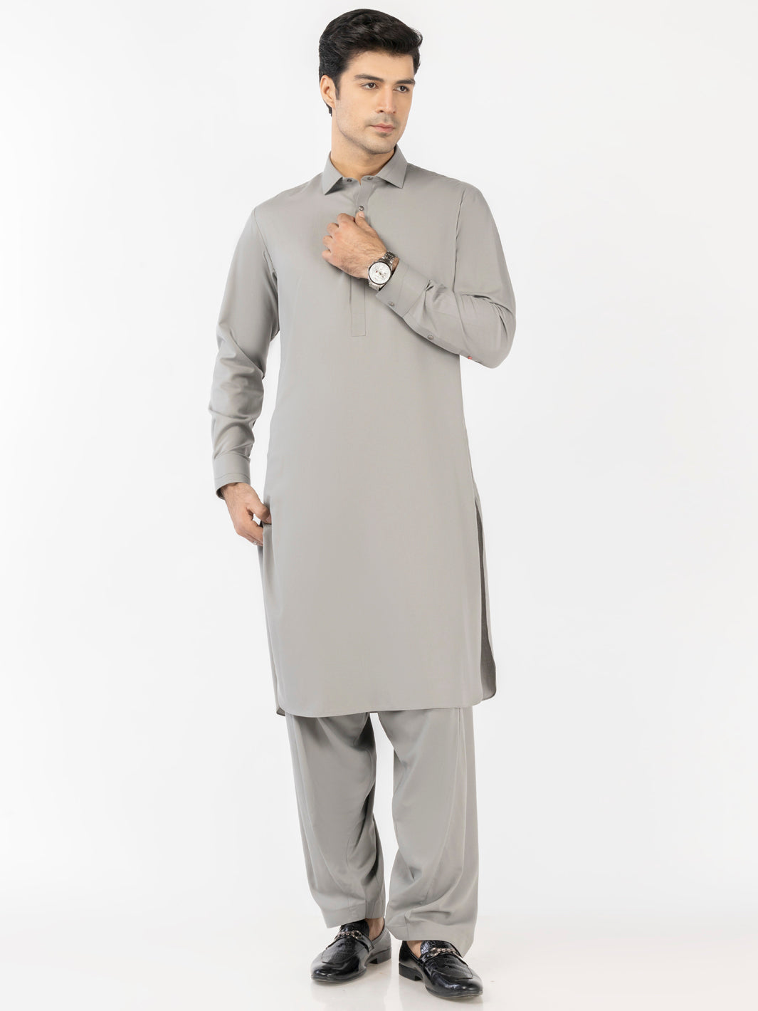 Stylish Blended Grey Shalwar Kameez by J. Junaid Jamshed - Traditional Pakistani Outfit for Men, Perfect for Weddings, Eid & Special Occasions