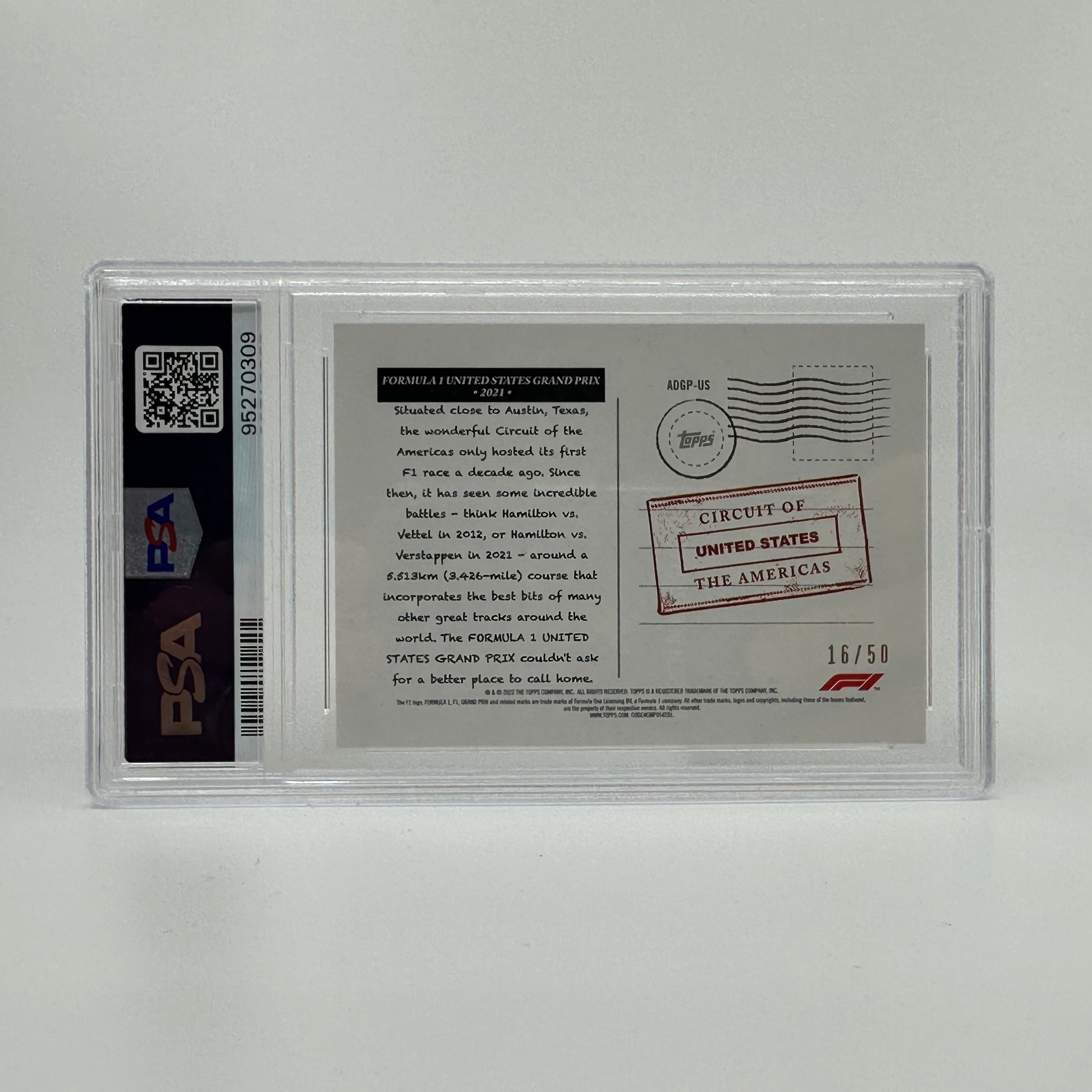 2022 Topps Formula 1 PSA 10 Art Du Grand Prix #ADGPUS Gold Card 16/50 - Rare Collectible for F1 Fans, Racing Memorabilia Display & Investment
