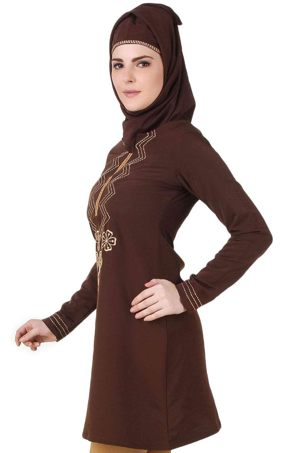 Hasna Brown Kashibo Tunic for Women - Stylish Bohemian Long Blouse with Embroidery - Perfect for Casual Wear, Beach Cover-Up & Festival Outfits