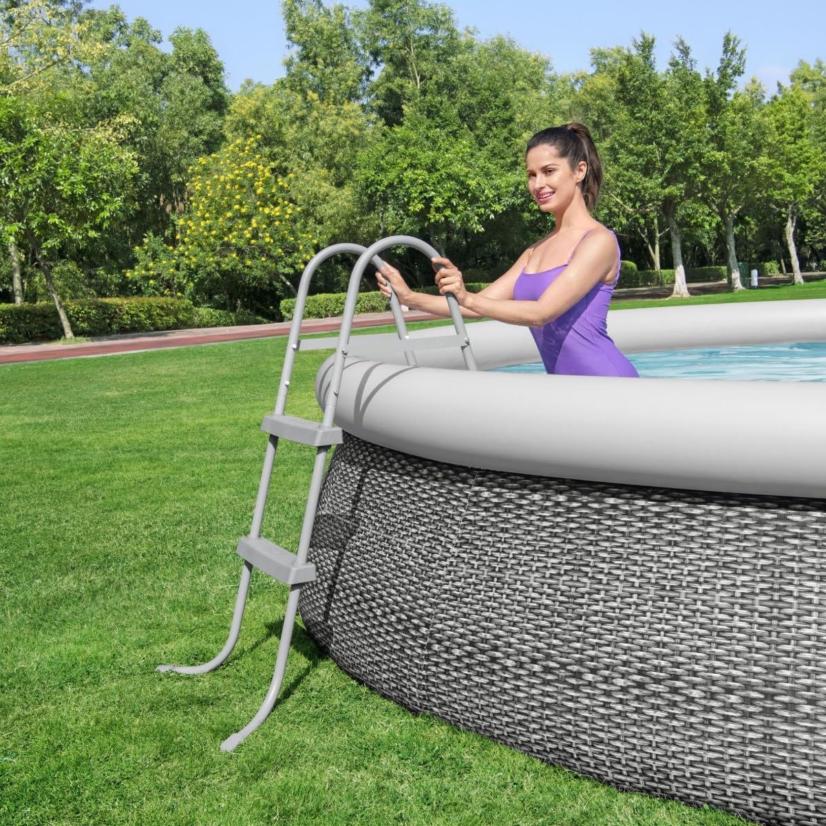 Bestway 84cm White Above Ground Pool Ladder - Heavy Duty Safety Steps for Inflatable & Steel Frame Pools - Perfect for Backyard, Garden & Outdoor Swimming Pools