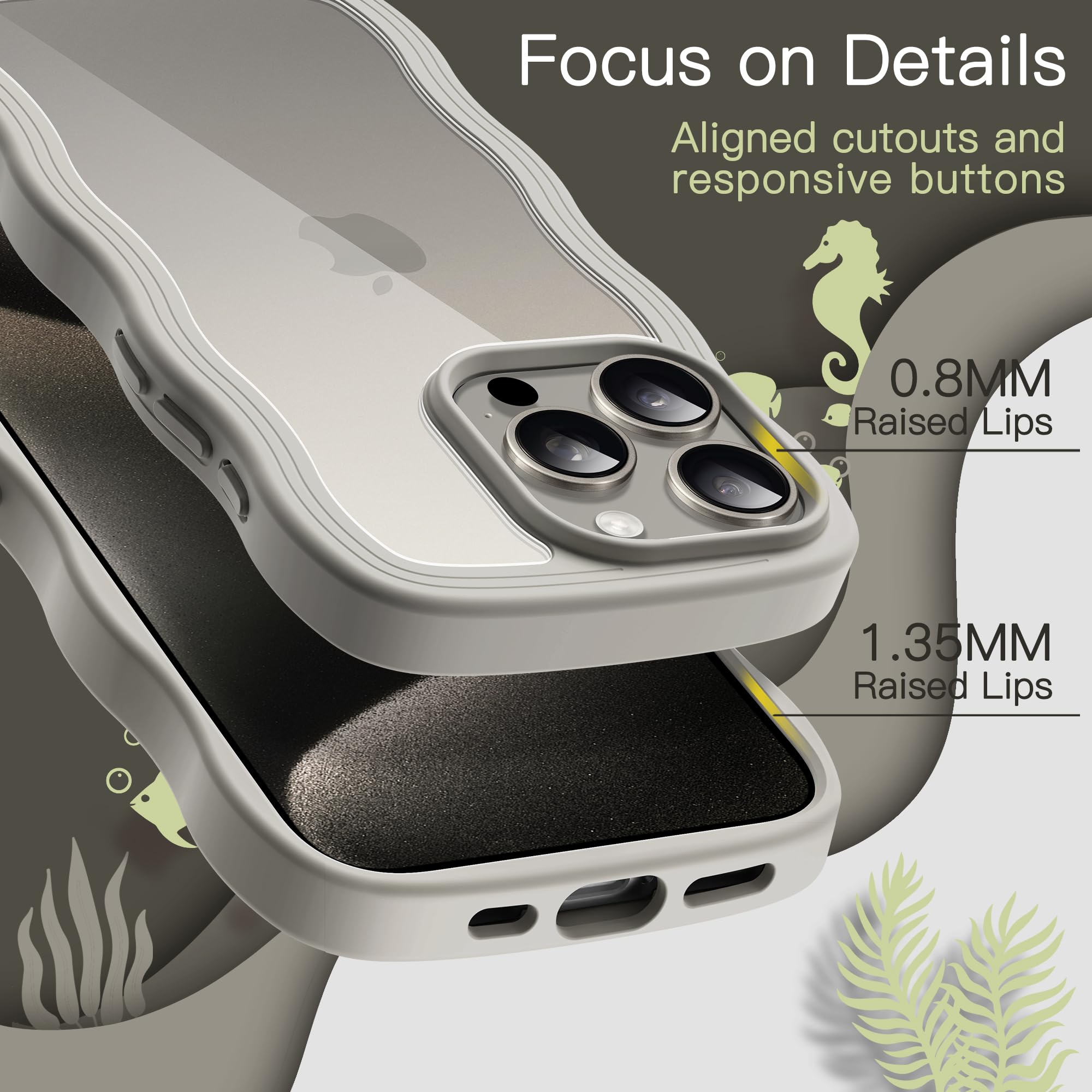 JETech Cute iPhone 15 Pro Max Case 6.7-Inch - Wave Frame Shockproof Clear Hard PC Cover for Women Girls (Natural Titanium) | Perfect for Daily Use, Travel & Gift Giving