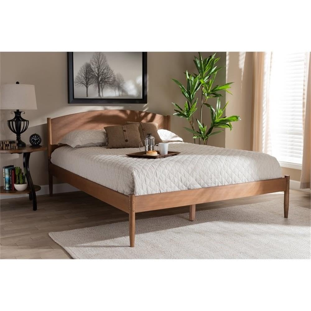 BOWERY HILL Full Size Wood Platform Bed with Ash Brown Finish - Sturdy & Stylish Bed Frame for Modern Bedrooms, Guest Rooms & Dorm Rooms