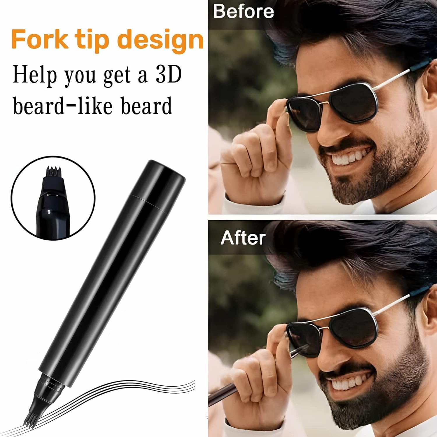 BOGOTA Beard Color Pencil for Men - Black Beard Dye Pen for Long Lasting Coverage, Enhances Facial Hair, Mustache & Eyebrows | Natural Looking Beard Touch Up for Gray Coverage, Daily Grooming & Styling