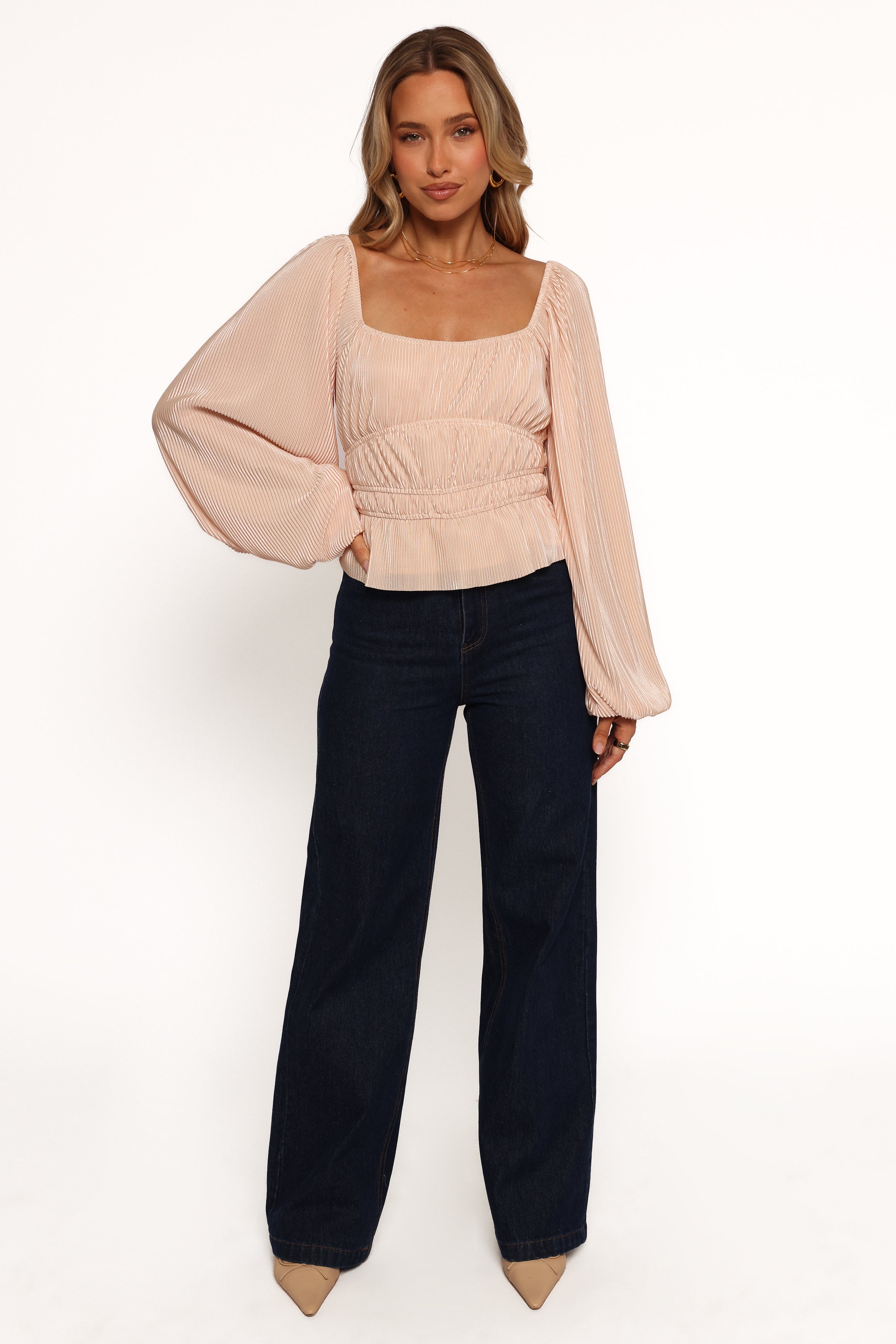 Ceppia Plisse Top - Light Peach Blouse for Women | Elegant & Comfortable Summer Wear | Perfect for Office, Date Night & Casual Outings