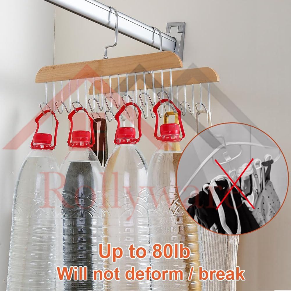 ROLYWARE Wooden Belt Hanger with 8 Hooks - Sturdy Non-Slip Rotating Belt Rack for Closet & Wardrobe Organization - Space Saving Display for Belts, Hats, Bra & Tank Tops (Natural Wood, 1) - Perfect for Bedroom, Closet & Dorm Storage Solutions