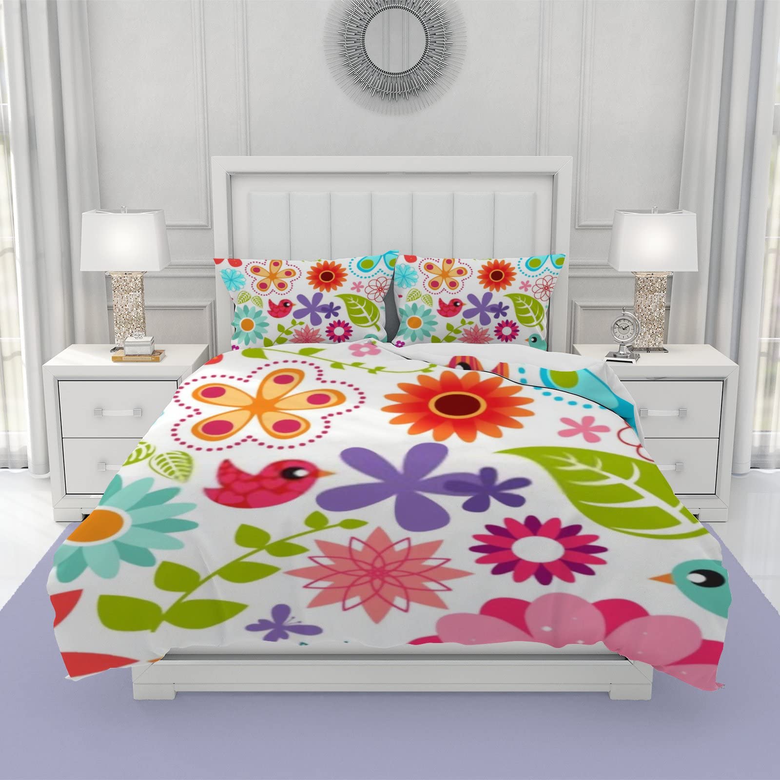 Floral Printed Duvet Cover Set - 3 Piece Spring Flower Design Polyester Bedding for Adults & Teens (Long Twin Comforter + 2 Pillowcases) - Soft & Breathable Bedroom Decor for Guest Rooms, Dorms & Cozy Home Styling