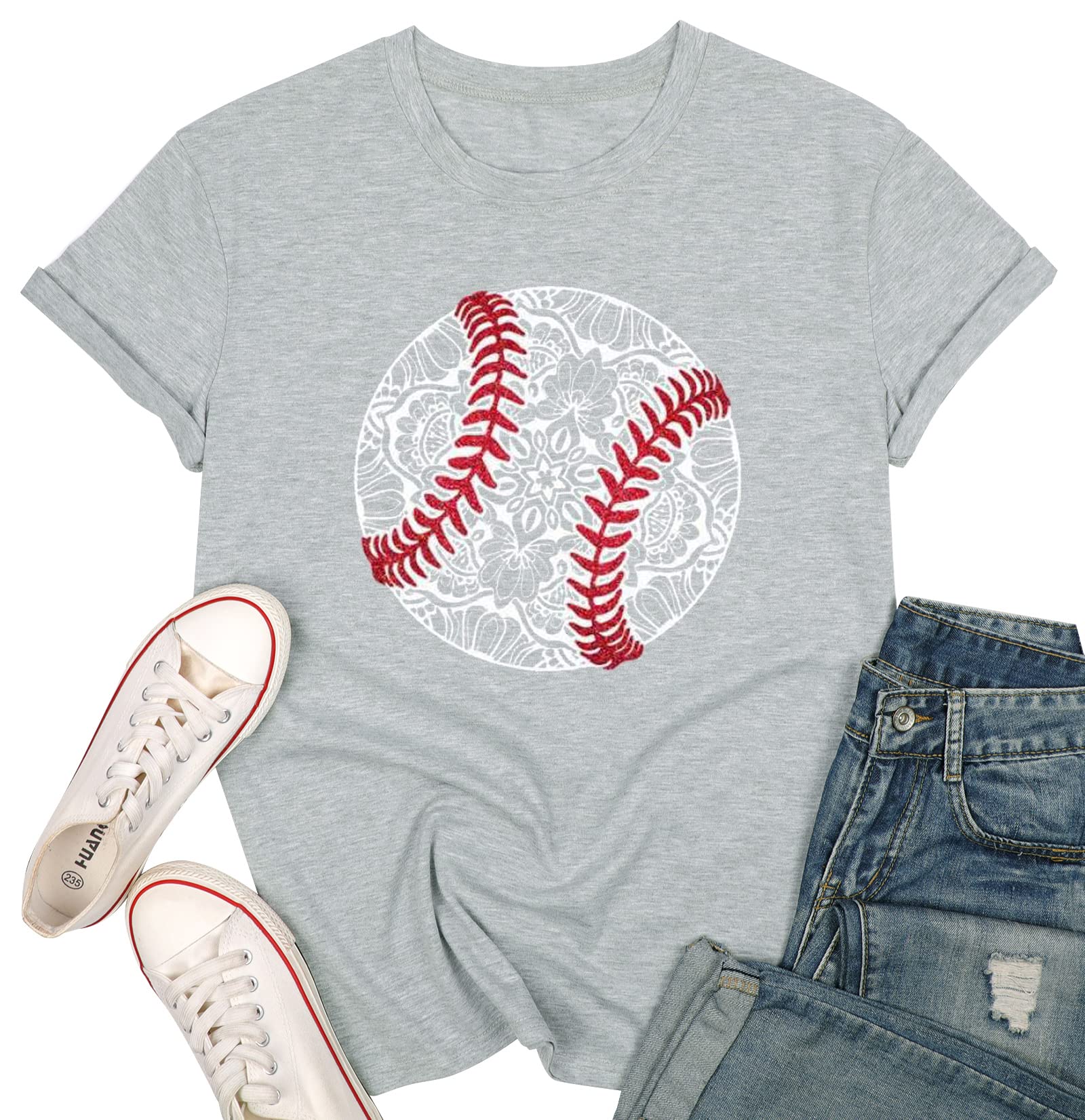 Women's Baseball Heart Graphic Tee - Short Sleeve Game Day Shirt for Baseball Fans | Perfect for Game Day Outfits & Casual Wear