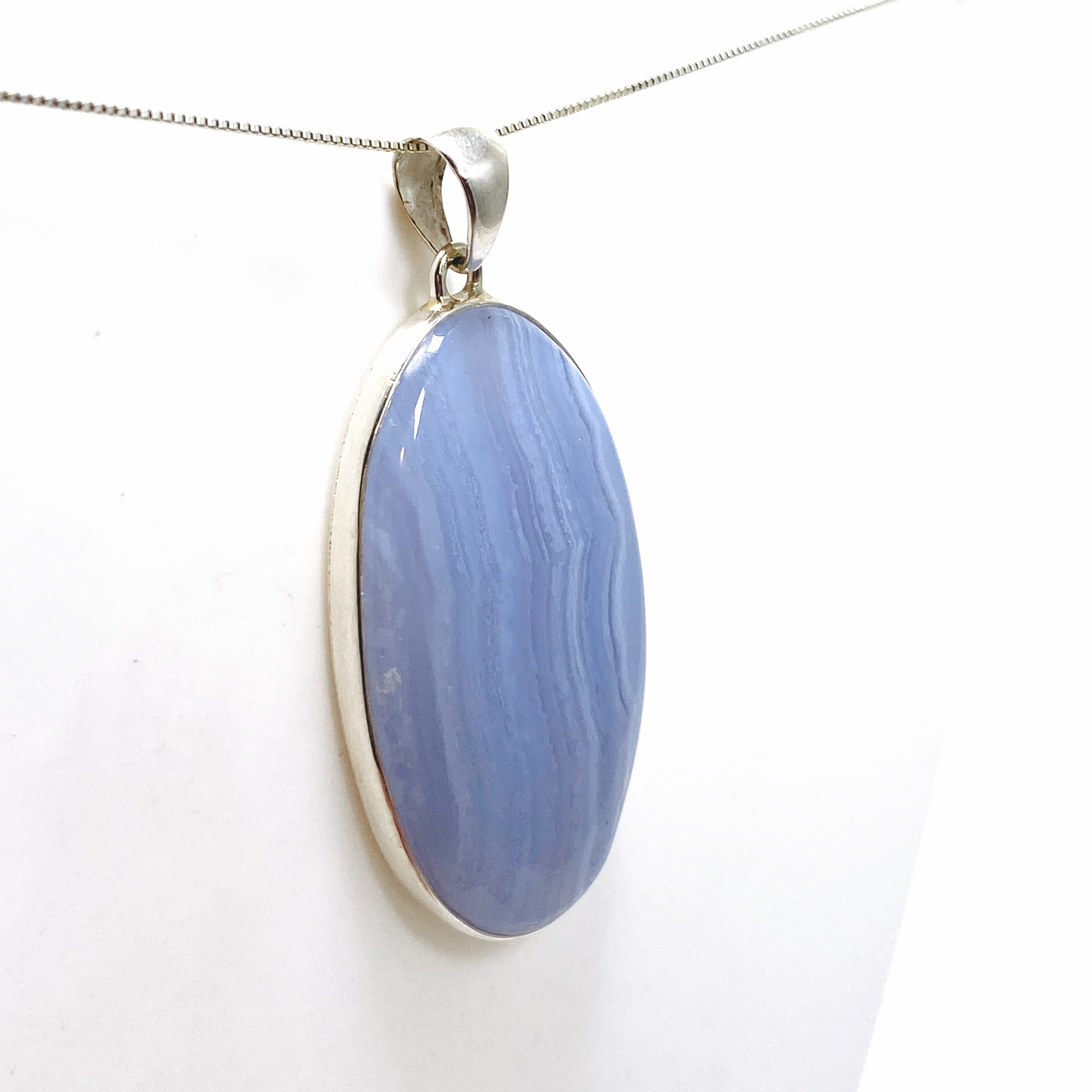 Blue Lace Agate Oval Cabochon Pendant KPGJ4825 - Natural Stone Jewelry for Women, Healing Crystal Necklace - Perfect for Meditation, Yoga & Spiritual Gifts