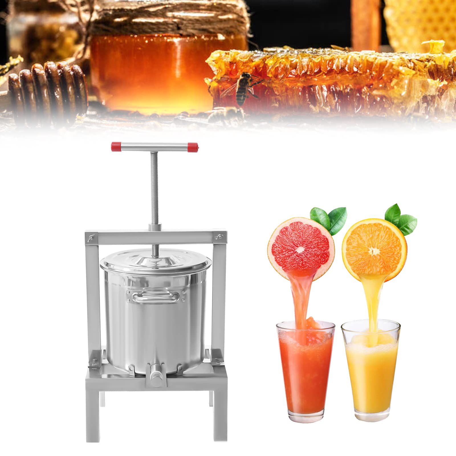 Stainless Steel Fruit Wine Press - 2.6 Gal/10L Heavy Duty Manual Cider Press for Apples, Grapes, Berries - Perfect for Making Homemade Wine, Juice, Cider, Olive Oil & Honey Extraction - Ideal for Home Brewing, Farm Use & DIY Winemaking