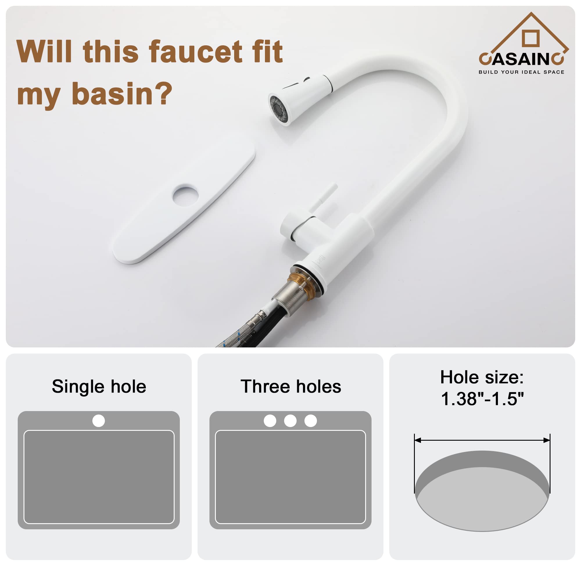 Premium Matte White Kitchen Faucet with Pull Down Sprayer - 3 Function Spray Modes & Pause Button - 1.8 GPM Lead-Free Copper Construction - 15.25