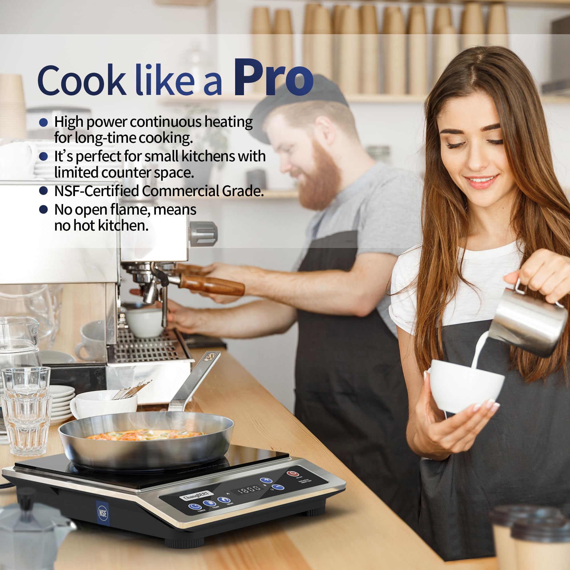 Commercial Grade Induction Cooktop - 1800W Portable Hot Plate with 8” Heating Coil, NSF Certified 18/10 Stainless Steel Countertop Burner & 10-Hour Timer - Perfect for Home Kitchen, Restaurant, Camping & Outdoor Cooking