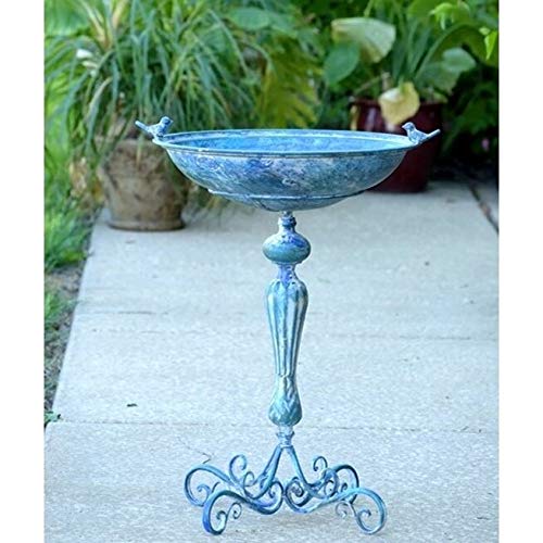 Blue Iron Pedestal Bird Bath for Garden - Outdoor Decorative Birdbath to Attract Wild Birds