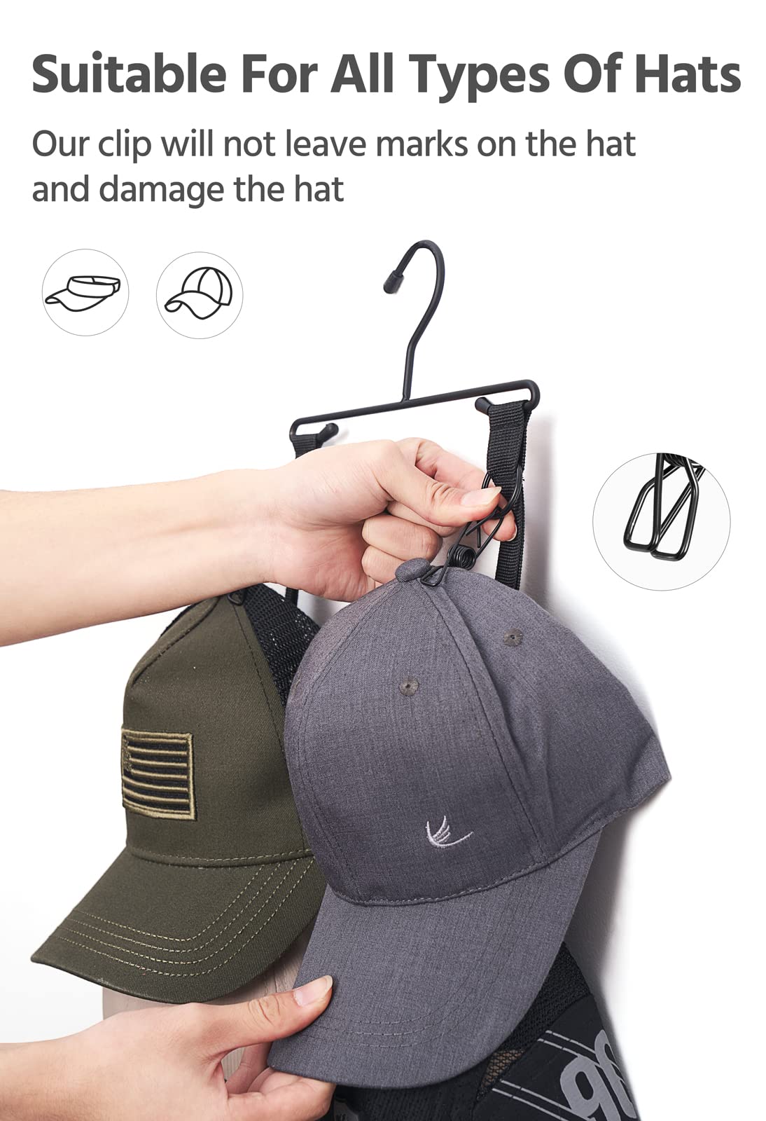 Mkono 16-Hook Baseball Cap Organizer - Space Saving Closet Storage Rack for Hats, Wall & Door Mountable - Perfect for Bedroom, Closet, Dorm Room Organization
