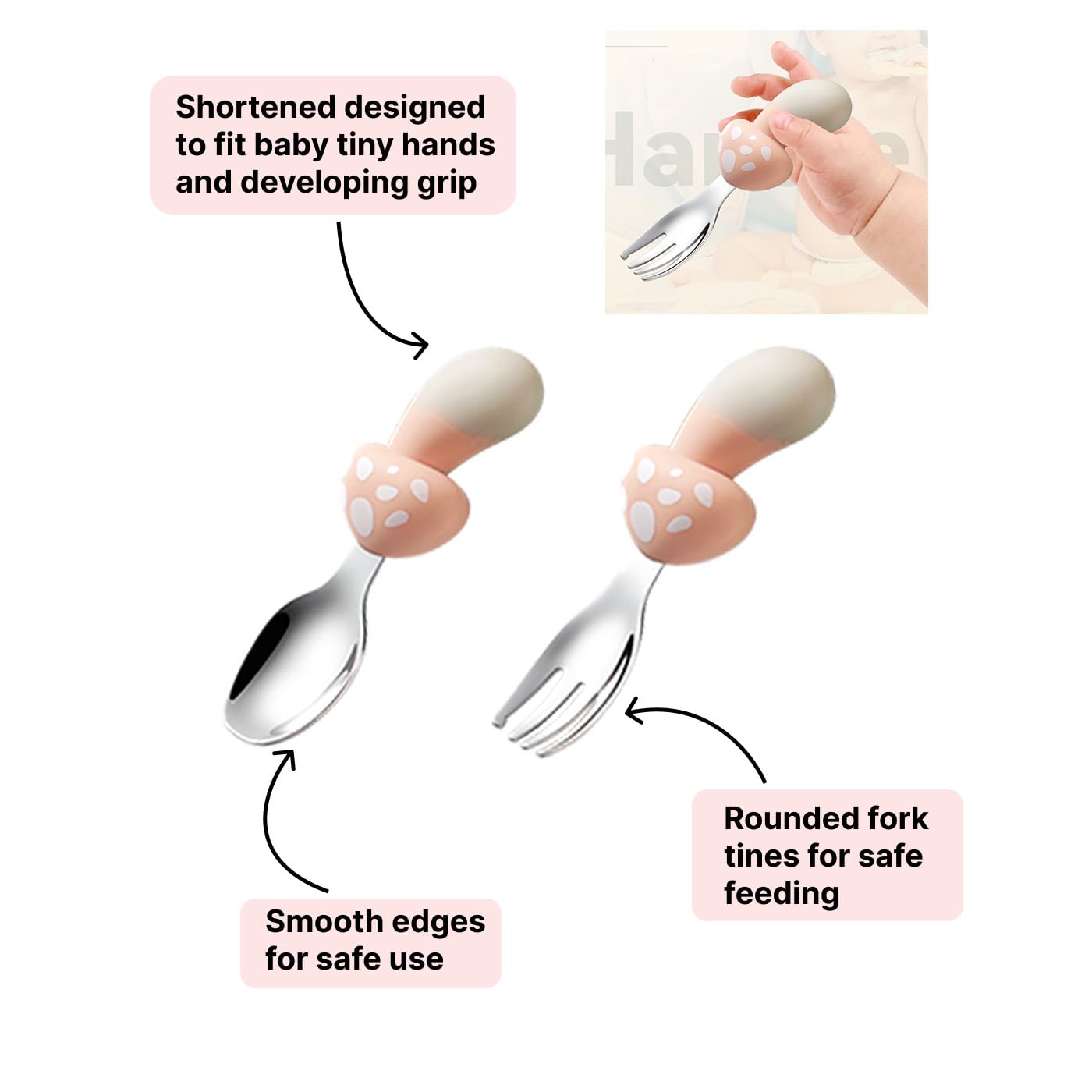 Non-Slip Silicone Suction Plate & Utensil Set for Babies - BPA-Free Toddler Feeding Bowl with Spoon & Fork | Mushroom Design Baby Essentials for Highchair, Travel & Mess-Free Mealtime (Pink)