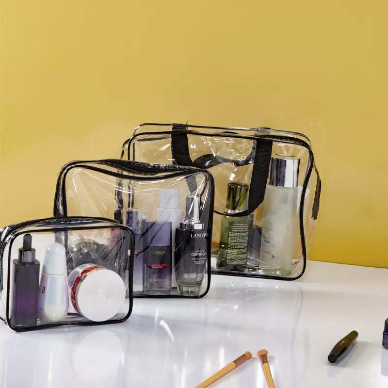 Clear Travel Toiletry Bags Set of 3 - Waterproof Cosmetic Organizer for Women & Men - Perfect for Airplane Carry-on, Gym, Camping Trips
