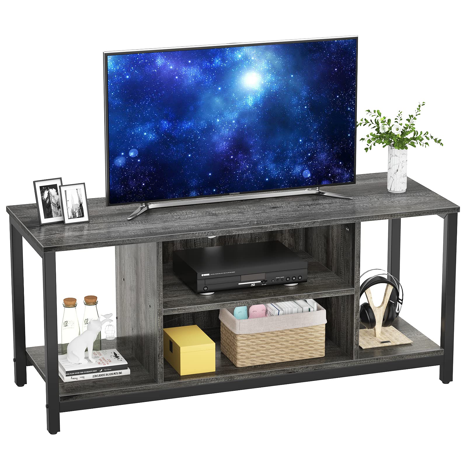 **Aheaplus 50 Inch TV Stand - 3 Tier Mid Century Modern Entertainment Center with Open Shelving | Wooden Media Console for Living Room & Bedroom | Retro Industrial TV Cabinet for Home Theater & Gaming Setup**