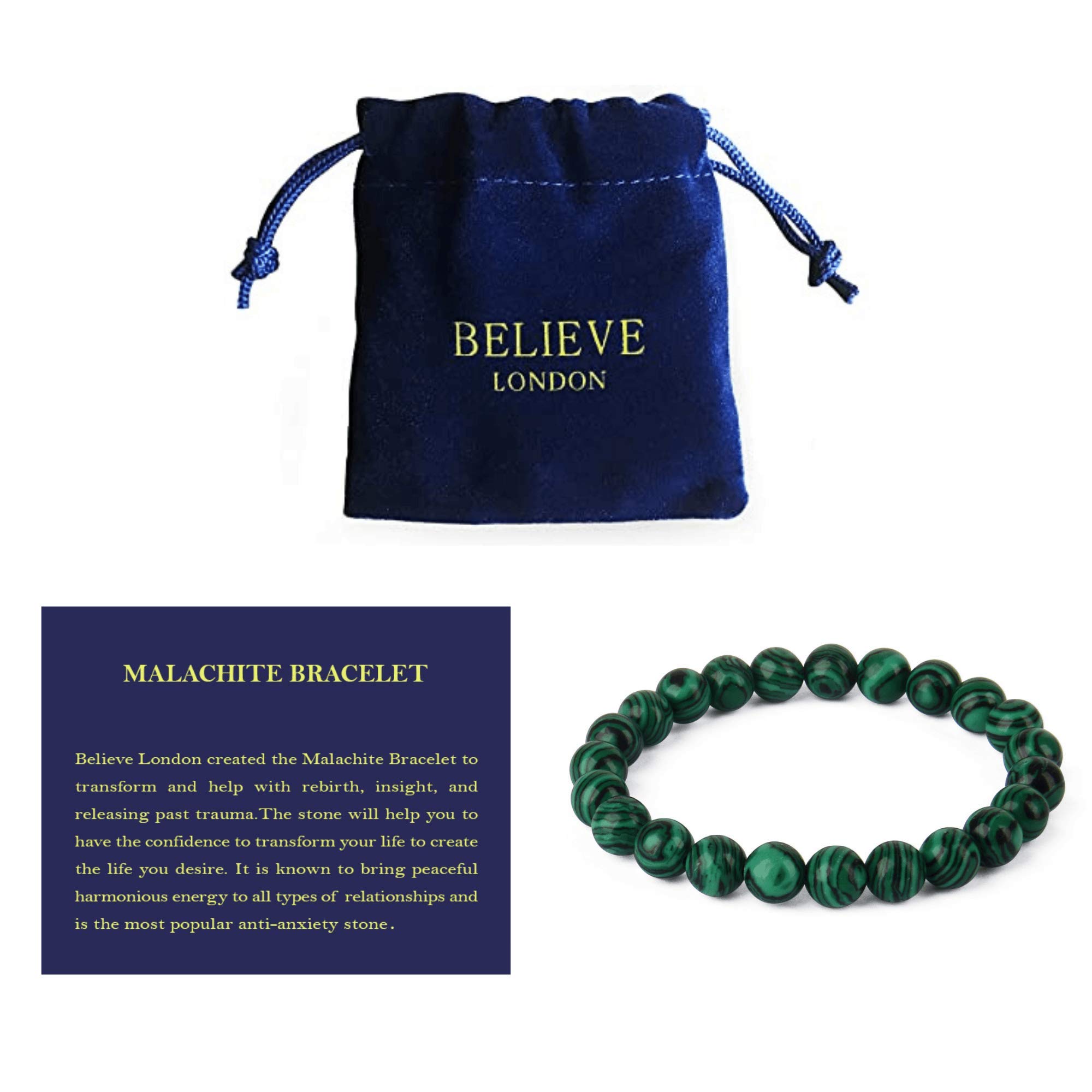 Believe London Gemstone Healing Chakra Bracelet - Natural Crystal Anxiety Relief Bracelet for Men & Women - Reiki Yoga Meditation Stone - Stress Reduction & Positive Energy - Perfect for Spiritual Healing & Mindfulness Practice