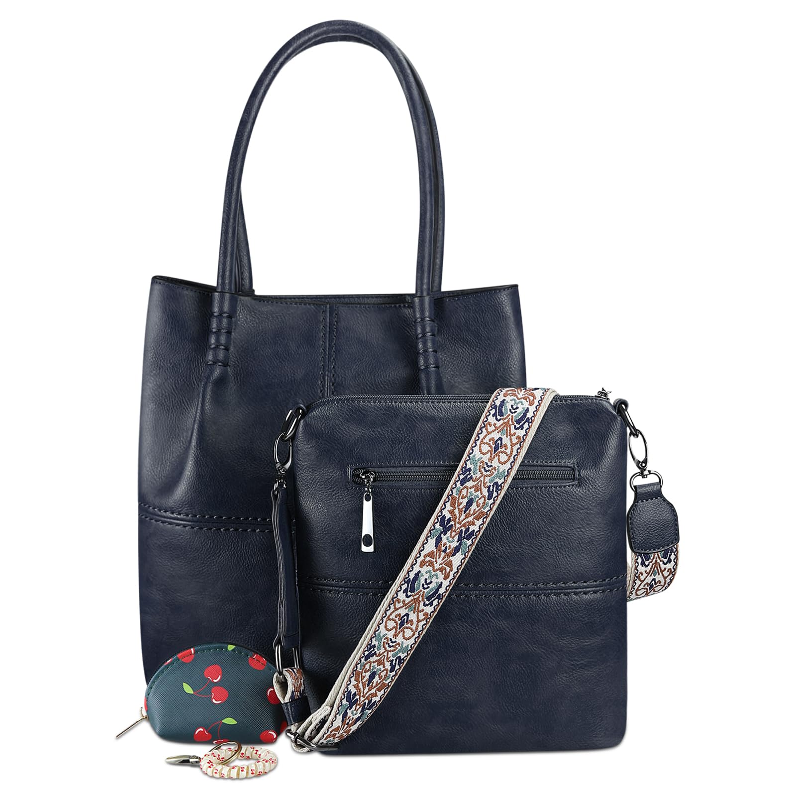 Stylish Vegan Leather Tote Bag for Women - Hobo Shoulder Bag & Crossbody Purse with Matching Wallet Set (3-Piece) | Perfect for Work, Travel & Everyday Use