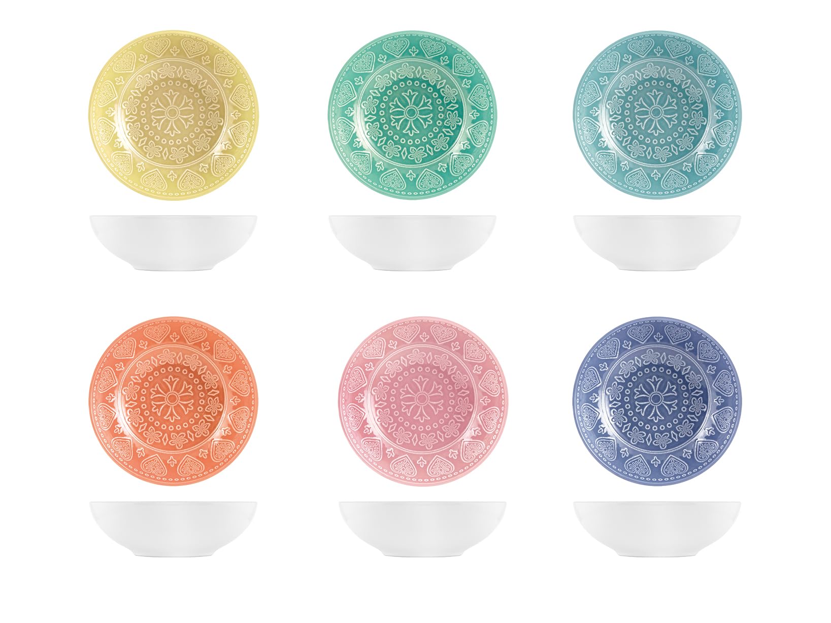 H&H 839092 Karma Set of 6 Stoneware Soup Plates, 18 cm, Assorted Colors – Elegant Dinnerware for Soup, Salad, Pasta & Everyday Dining