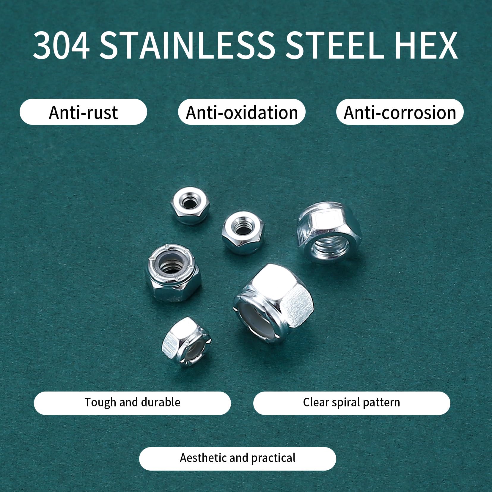 150-Piece Hex Nut Assortment Kit - Carbon Steel Locking Nuts (SAE #6 #8 #10 1/4