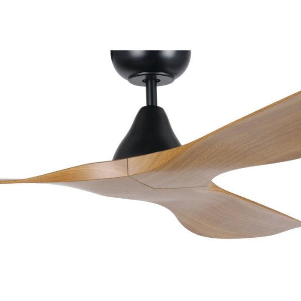Eglo Surf 52 Inch 132cm Ceiling Fan with Teak Finish - Black Modern Indoor/Outdoor Fan for Living Room, Bedroom, or Patio