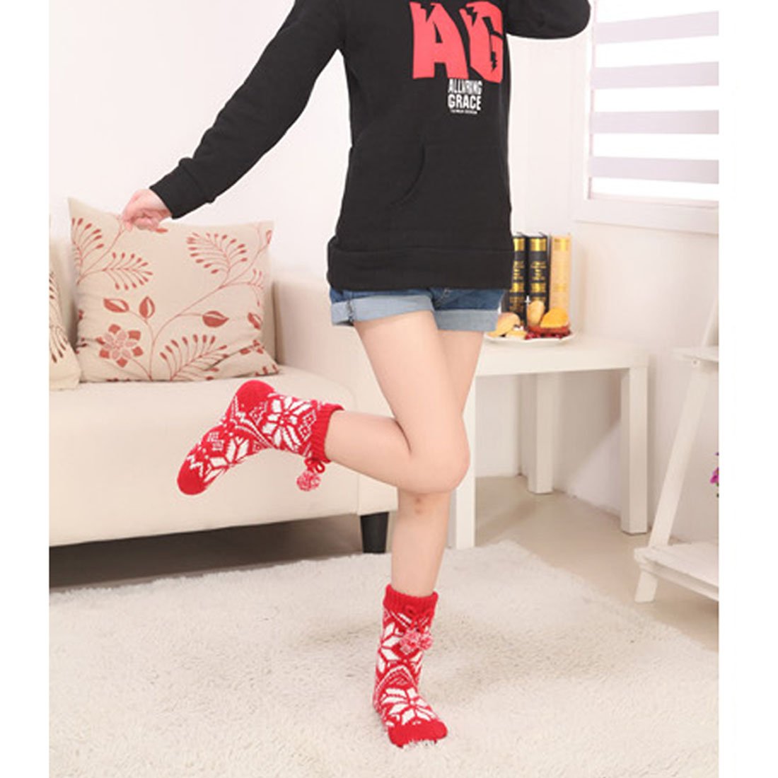 Cozy Women's Knit Stockings - Thick Plush Slipper Socks with Non-Skid Rubber Soles (Sizes 6-10) - Perfect for Winter, Home, Office & Relaxation