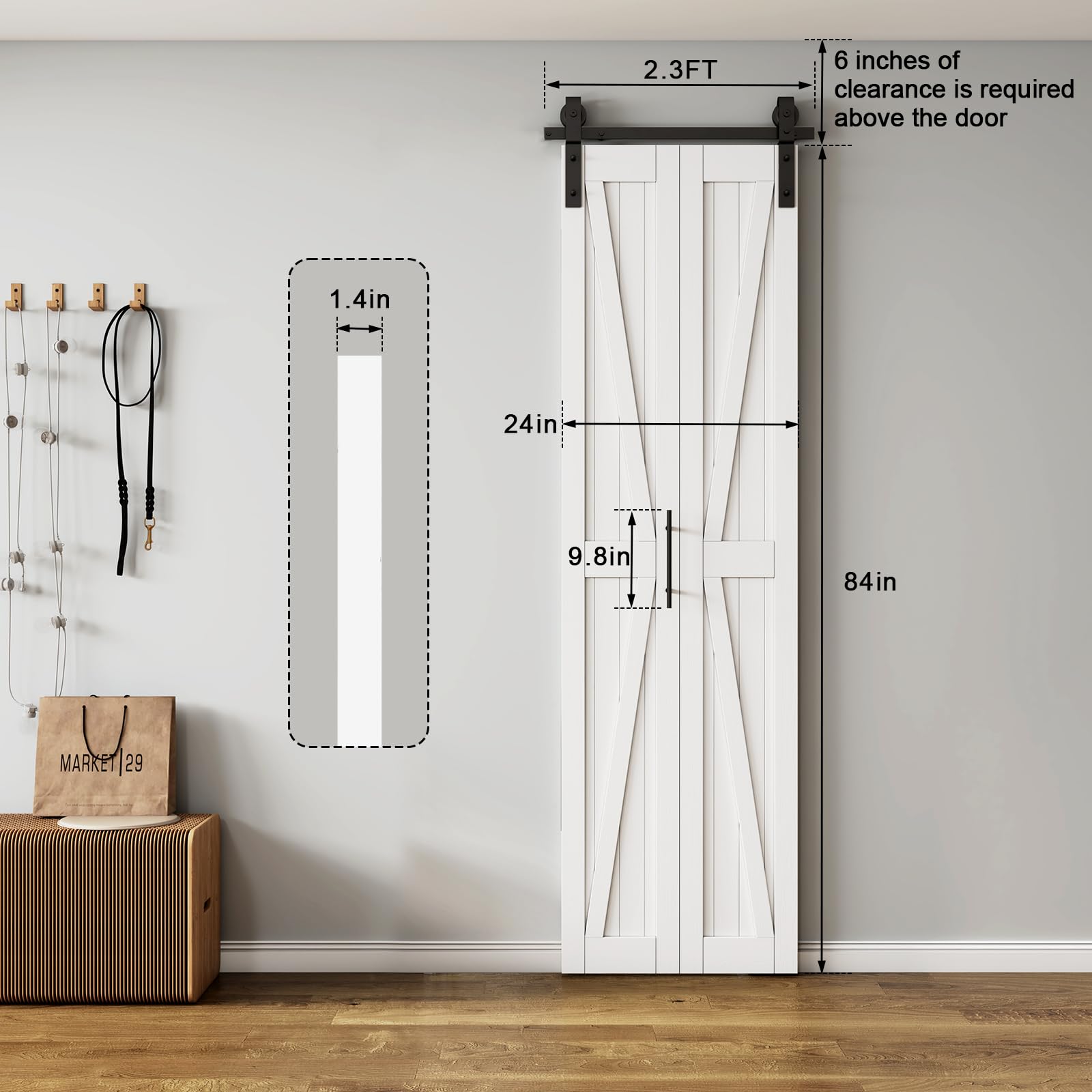 ROOMTEC 30x84 Inch Bifold Barn Door - Solid Pine Wood Sliding Closet Doors - No Assembly Required (Hardware Not Included) - Perfect for Bedroom, Walk-in Closet and Home Office Organization