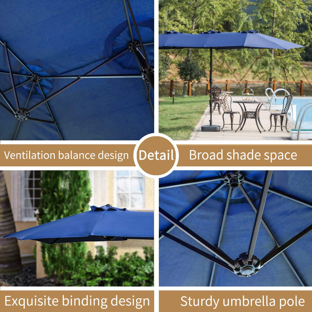 PatioFestival 15FT Outdoor Patio Umbrella - Double-Sided Garden Table Umbrella with Crank Open/Close System, UV-Resistant & Fade-Proof Canopy - Perfect for Lawn, Deck, Backyard, Poolside & Outdoor Dining Areas