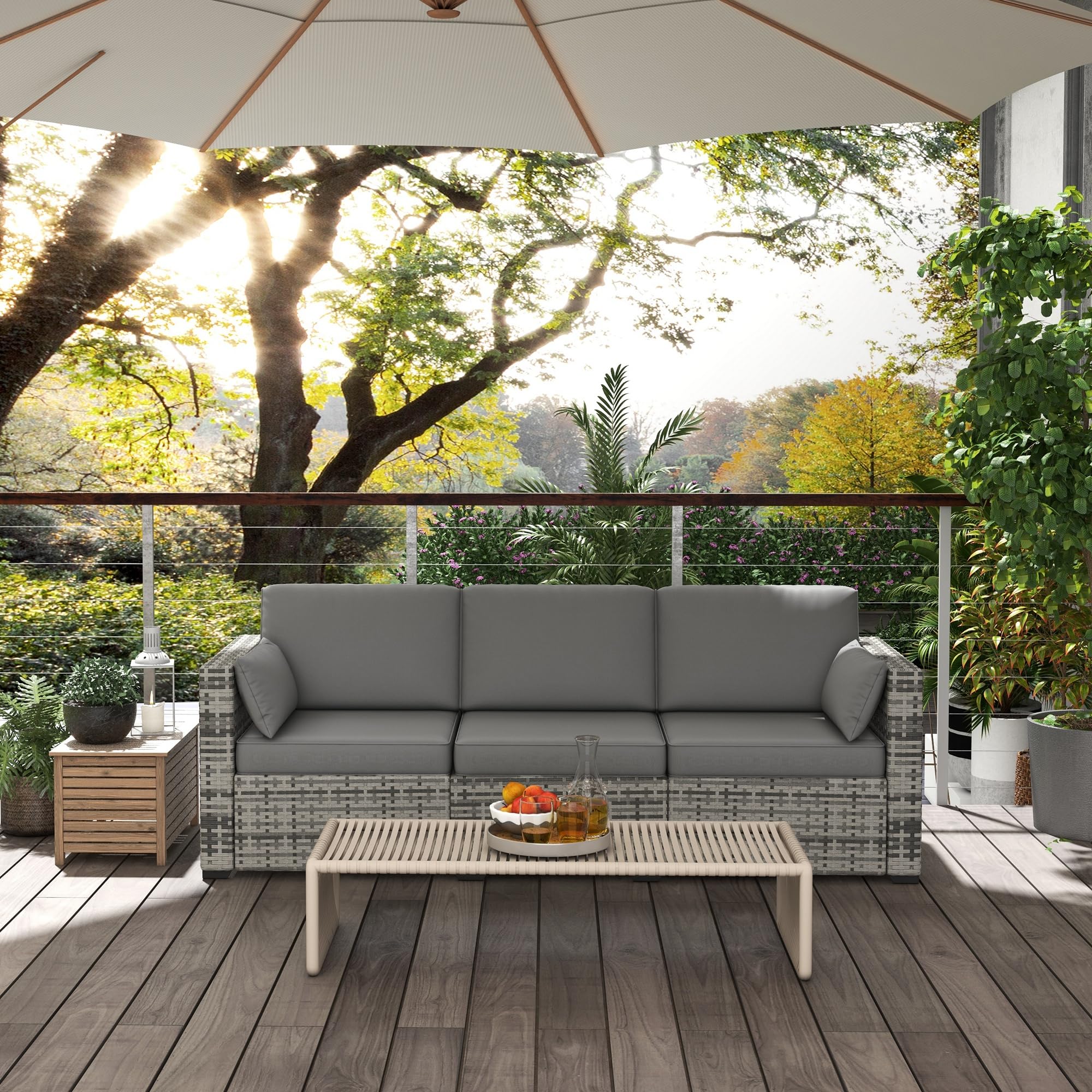 Outsunny 3-Seater PE Wicker Outdoor Sofa with Removable Cushions - Gray Rattan Patio Furniture for Balcony, Deck, Garden & Poolside | Perfect for Relaxing, Entertaining & Outdoor Lounging