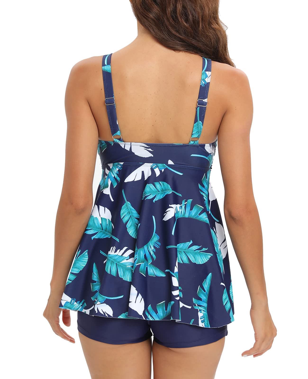 SEAFORM Women's Tummy Control Tankini Swimsuits Two-Piece High Waist Swim Dress with Padded Top & Boyshorts - Tropical Leaf Print | Perfect for Beach Vacations, Pool Parties & Summer Getaways