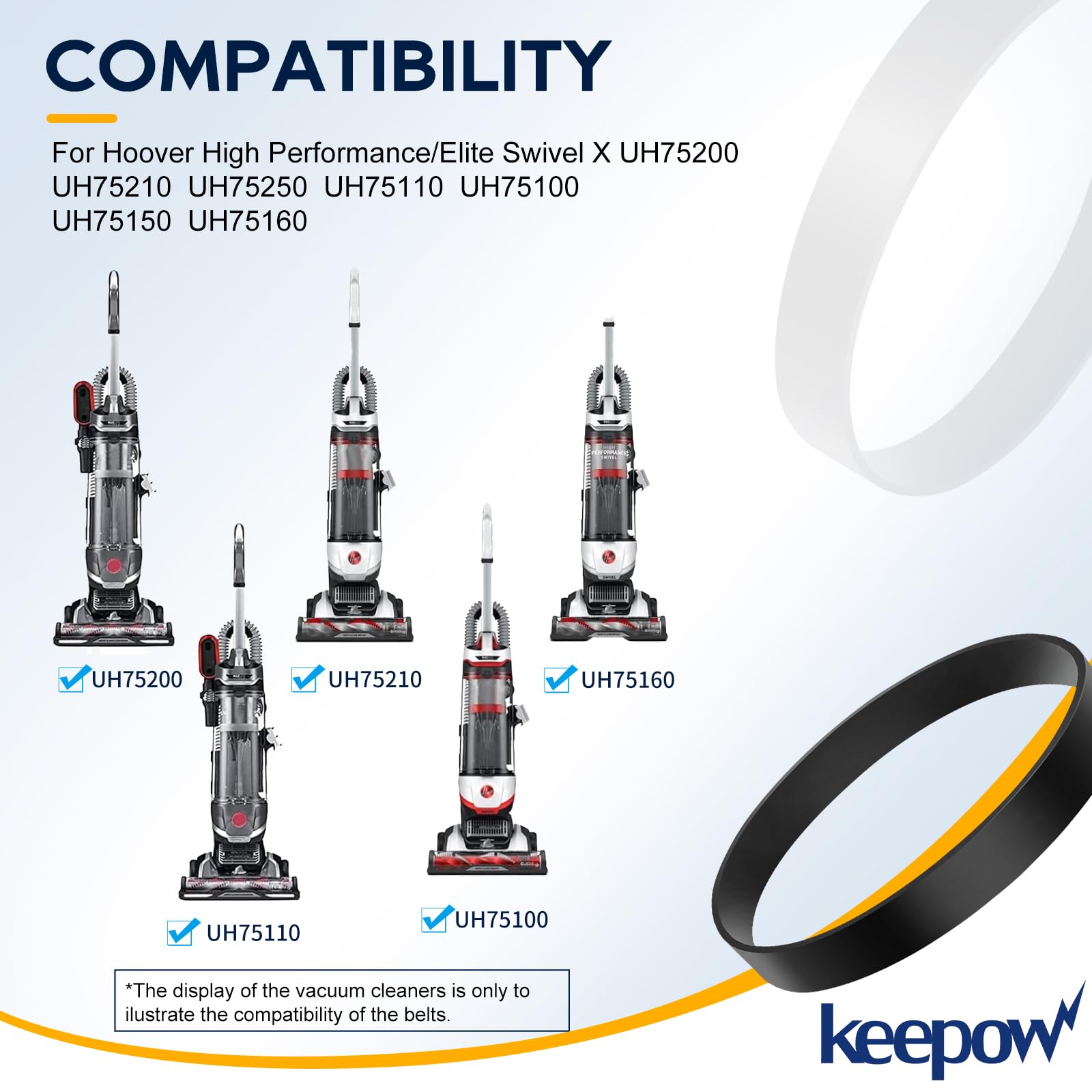 KEEPOW 2-Pack Replacement Belts for Hoover High Performance Vacuum Cleaner Elite Swivel XL Pet Upright Models UH75200, UH75210, UH75250, UH75110, UH75100, UH75150, UH75160 Series - Perfect for Pet Hair Removal and Deep Carpet Cleaning
