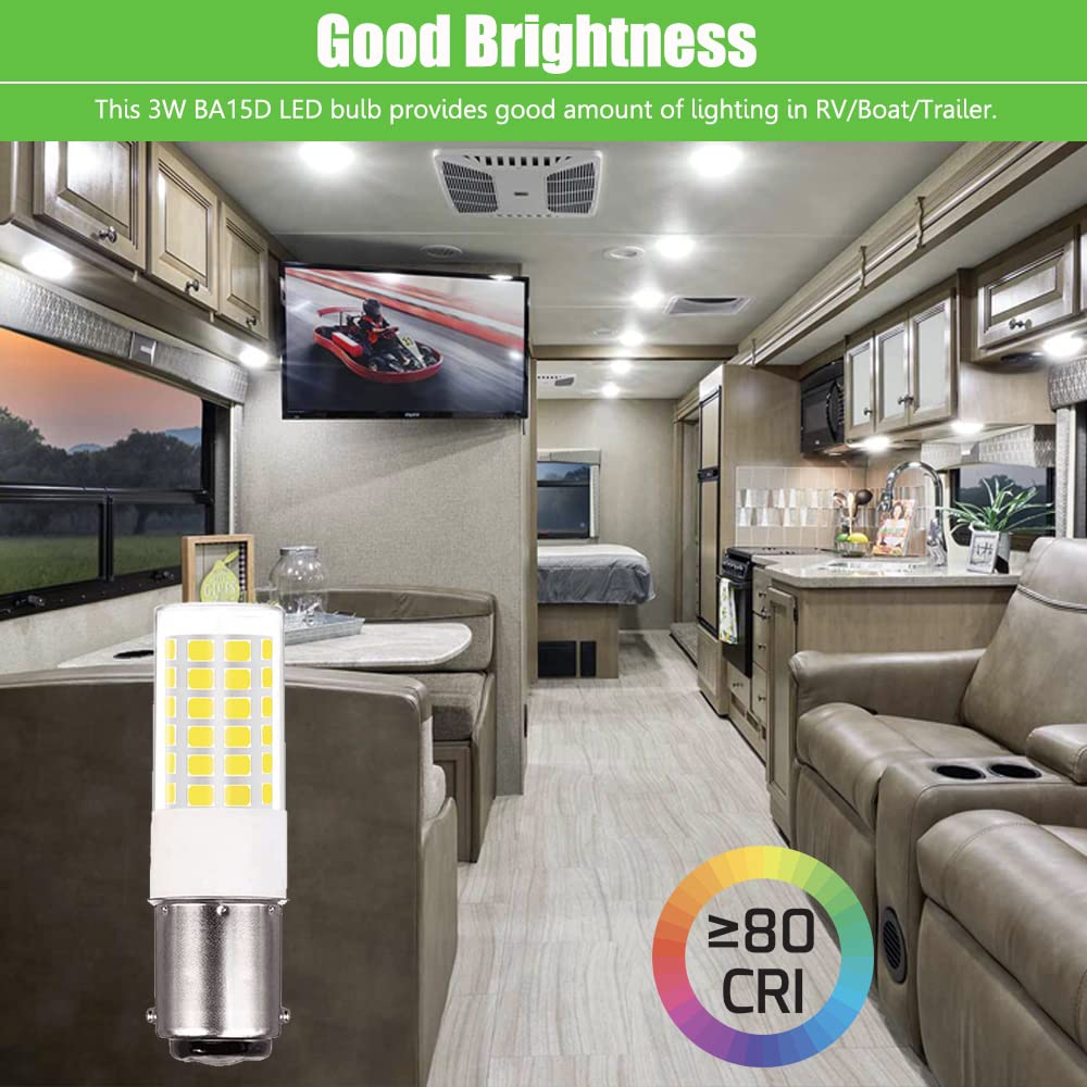 BA15D S8 DC Bayonet Double Contact Base LED Light Bulbs - 12V & 24V Cool White 6-Pack for Boat Marine Lights, RV Camper Trailer & Automotive Lighting - Perfect for Night Navigation, Interior Cabin Lights & Vehicle Safety Lighting