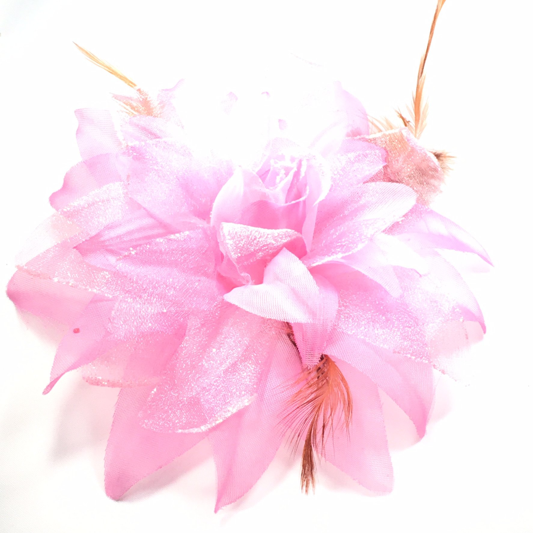 Elegant Feather Hair Flower Clip - Women's DIY Wedding Party Hair Accessories for Bridal, Prom, Festival & Special Occasions (Pink)