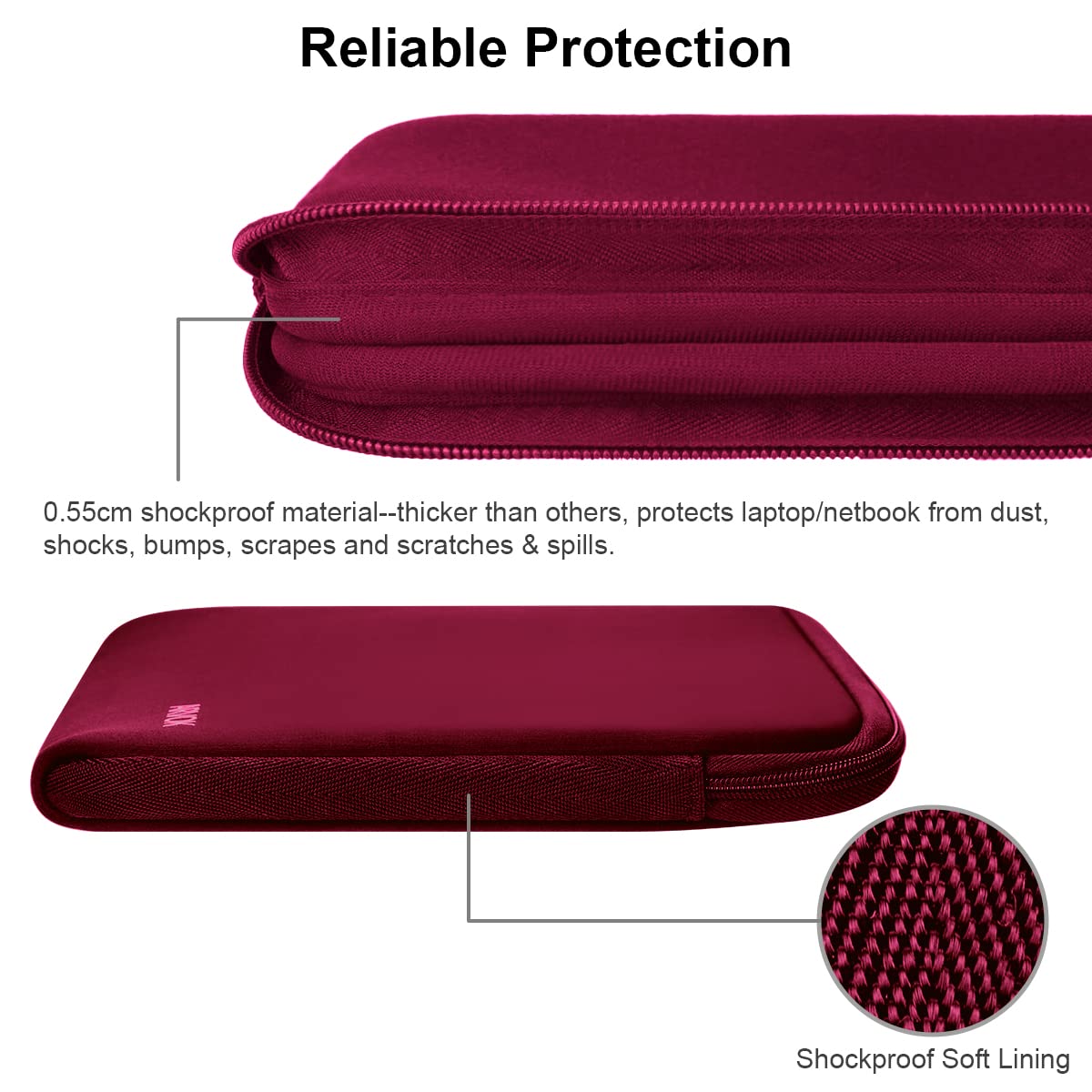 Premium 13-14 Inch Laptop Sleeve for MacBook Pro/Air, HP, Dell, Lenovo, Asus, Acer - Water-Resistant Protective Case with Carrying Handle - Perfect for Work, Travel & School - Wine Red