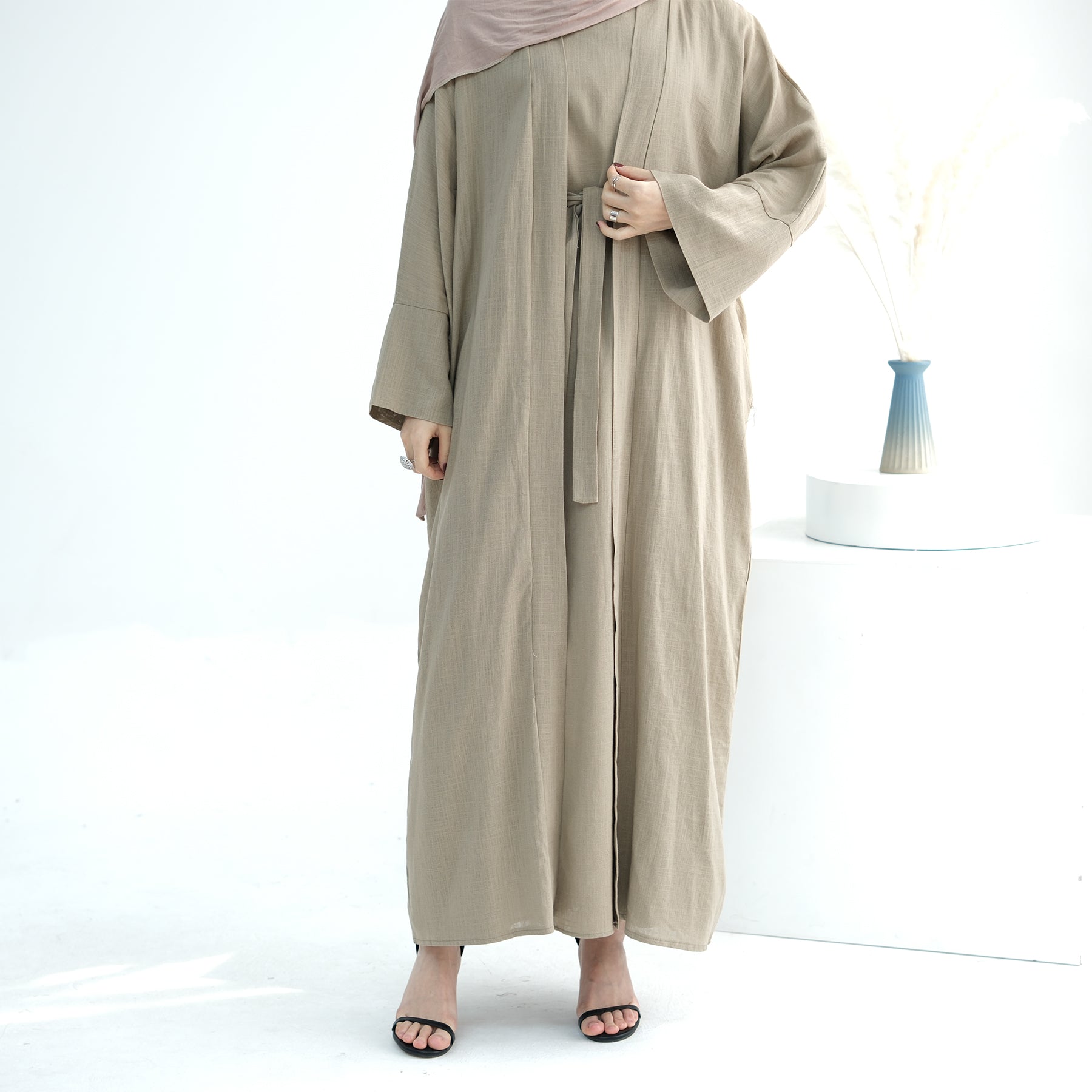 Aviella Women's Linen Pajama Set - Soft Breathable Sleepwear Lounge Outfit in Khaki | Perfect for Summer Nights, Relaxing at Home & Vacation Comfort