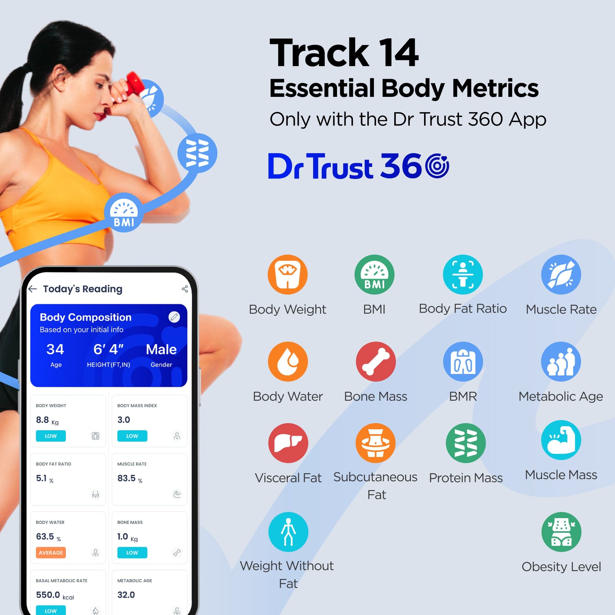 Dr Trust USA Hercules Smart Body Fat Analyzer & Composition Scale 525 - Digital BMI Weighing Machine with Body Weight, Age & Bone Mass Measurement - Syncs with Fitness Apps for Weight Loss Tracking - Perfect for Home Gym & Health Monitoring