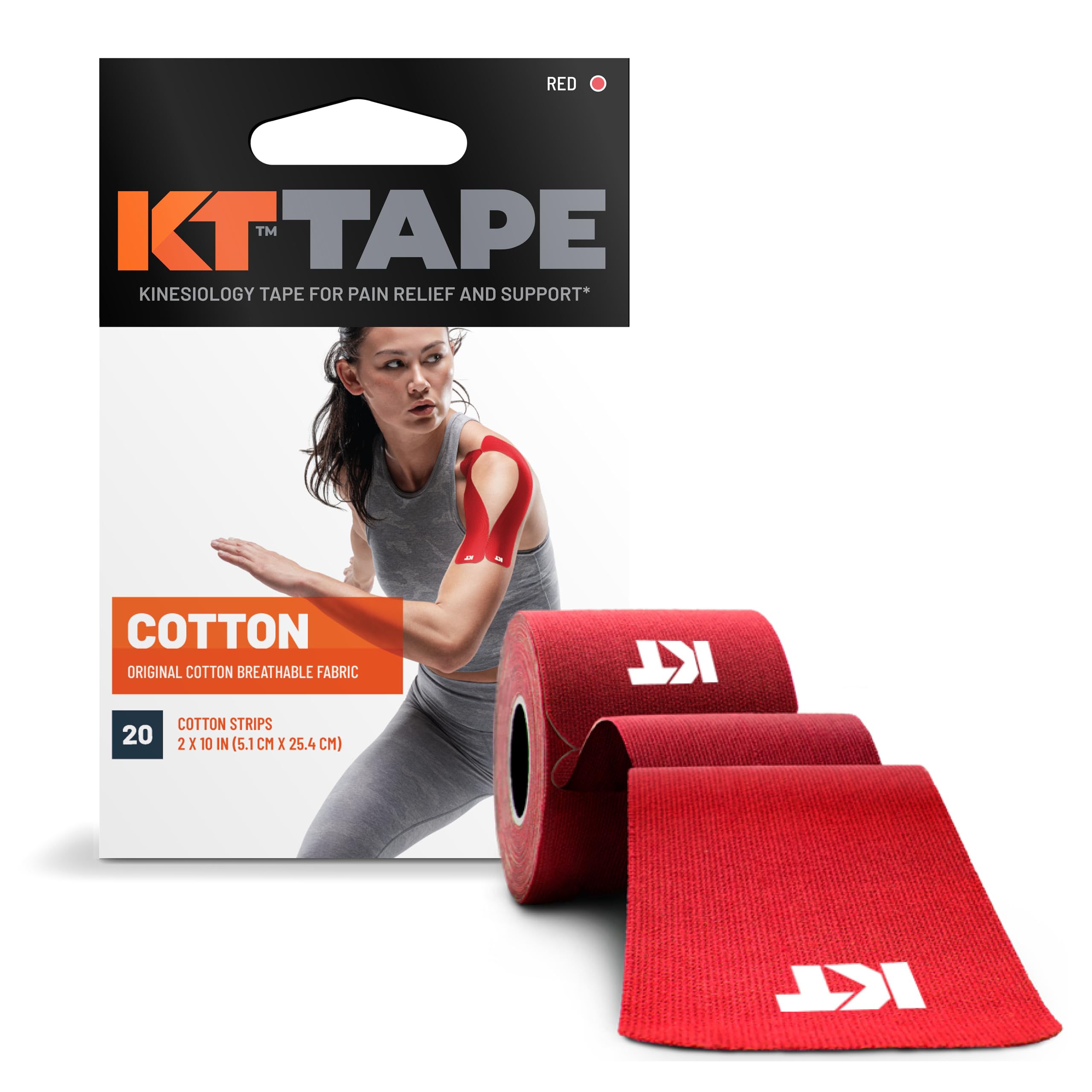 KT Tape Original Cotton Elastic Kinesiology Athletic Tape - 20 Precut Strips (10