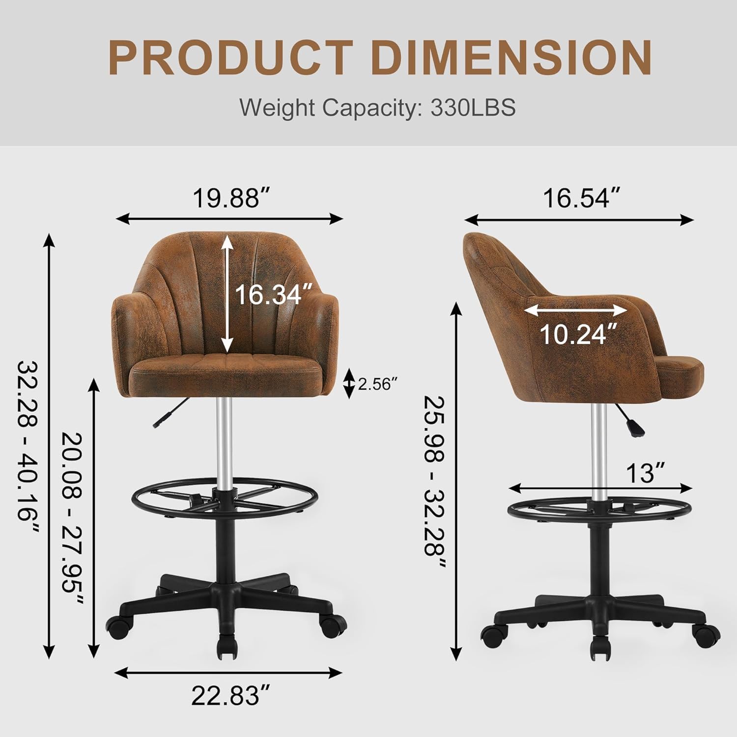 VECELO Ergonomic Drafting Chair with Adjustable Height, Lumbar Support & Footrest - Perfect for Home Office, Standing Desk, Computer Workstation & Bedroom Vanity (Black)