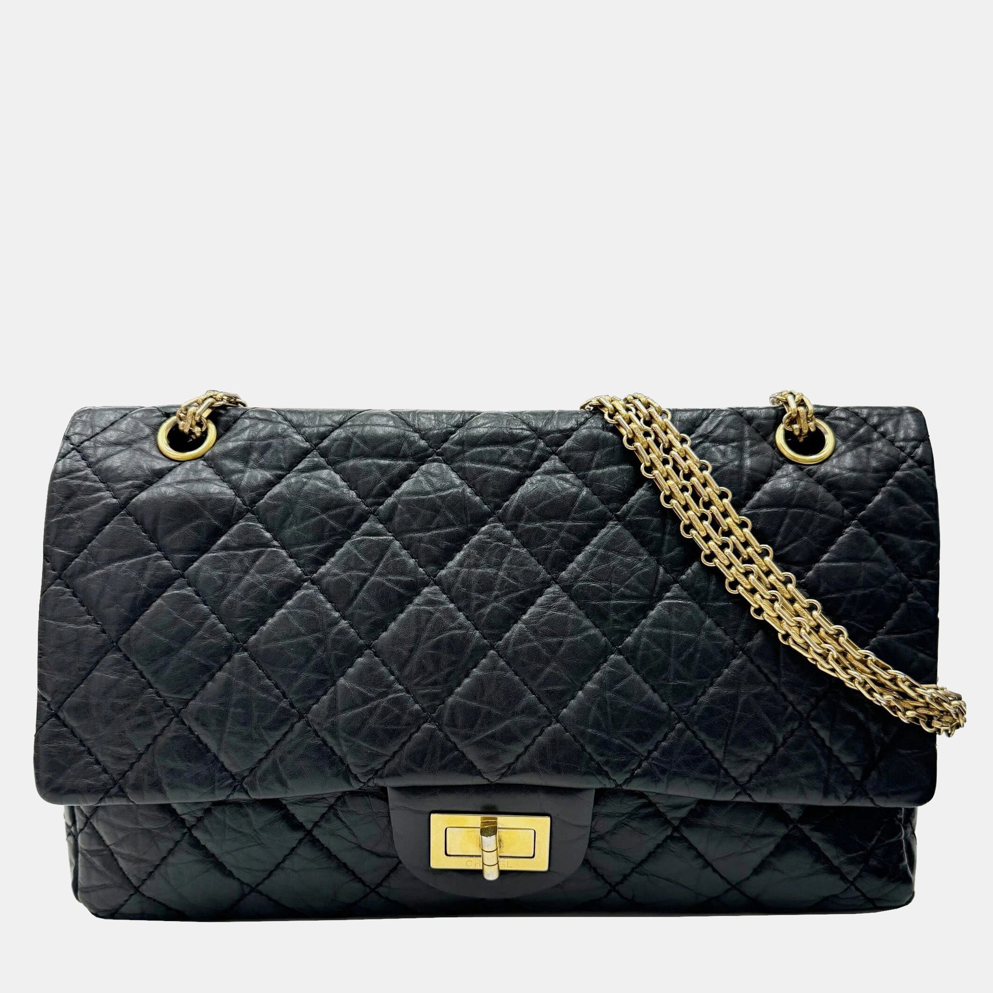 Luxury Black Aged Calfskin Quilted 2.55 Reissue 226 Flap Bag - Timeless Designer Handbag for Women, Perfect for Evening Events & Daily Fashion Accessory