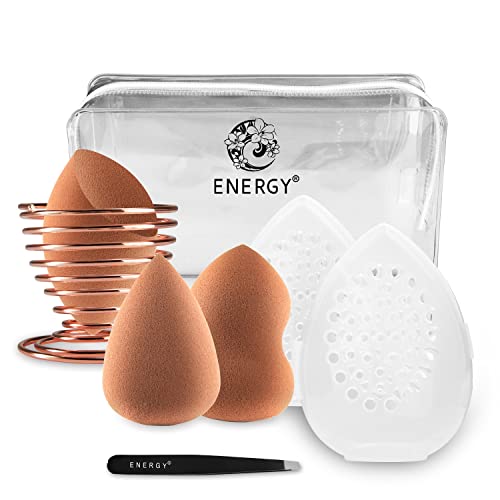 Premium Makeup Sponge Set - 5 Pcs Blending Beauty Sponges for Liquid Foundation & Concealer with Travel Case, Tweezers & Holder | Ideal for Flawless Makeup Application, Travel & On-The-Go Touch Ups