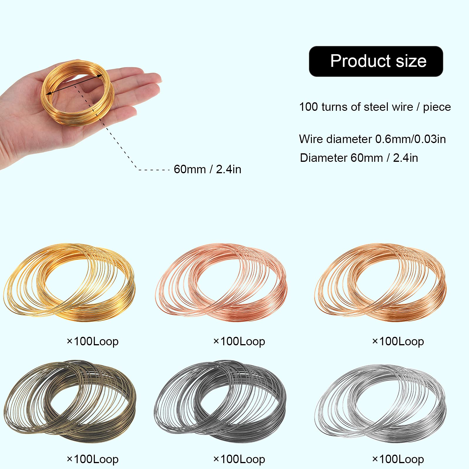 Premium Jewelry Memory Wire - Stainless Steel Beading Wire for Necklace, Bracelet & Earring Making - DIY Craft Supplies (600 Pieces, Multicolor) - Perfect for Handmade Jewelry & Gift Projects