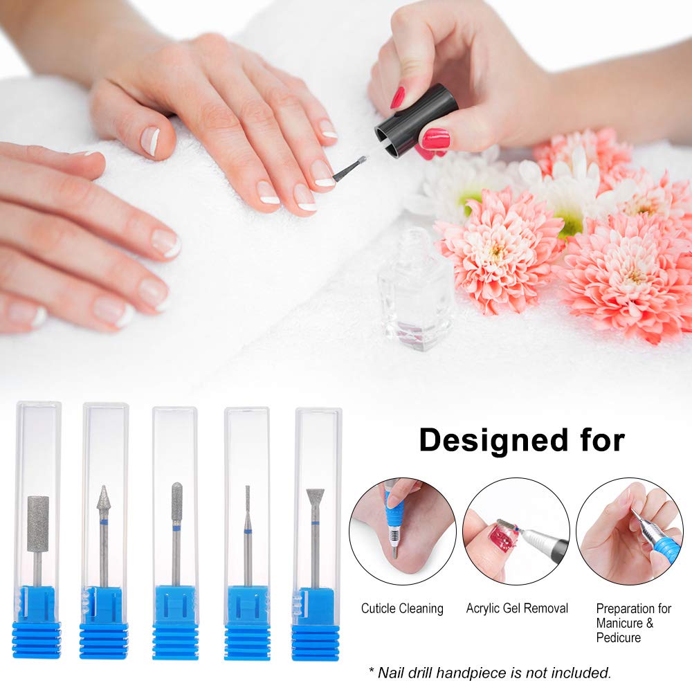 5-Piece Professional Nail Drill Bits Set for Pedicure & Manicure - Diamond Carbide Nail Art Tools Kit for Salon & Home Use - Perfect for Nail Care, Acrylics & Gel Extensions