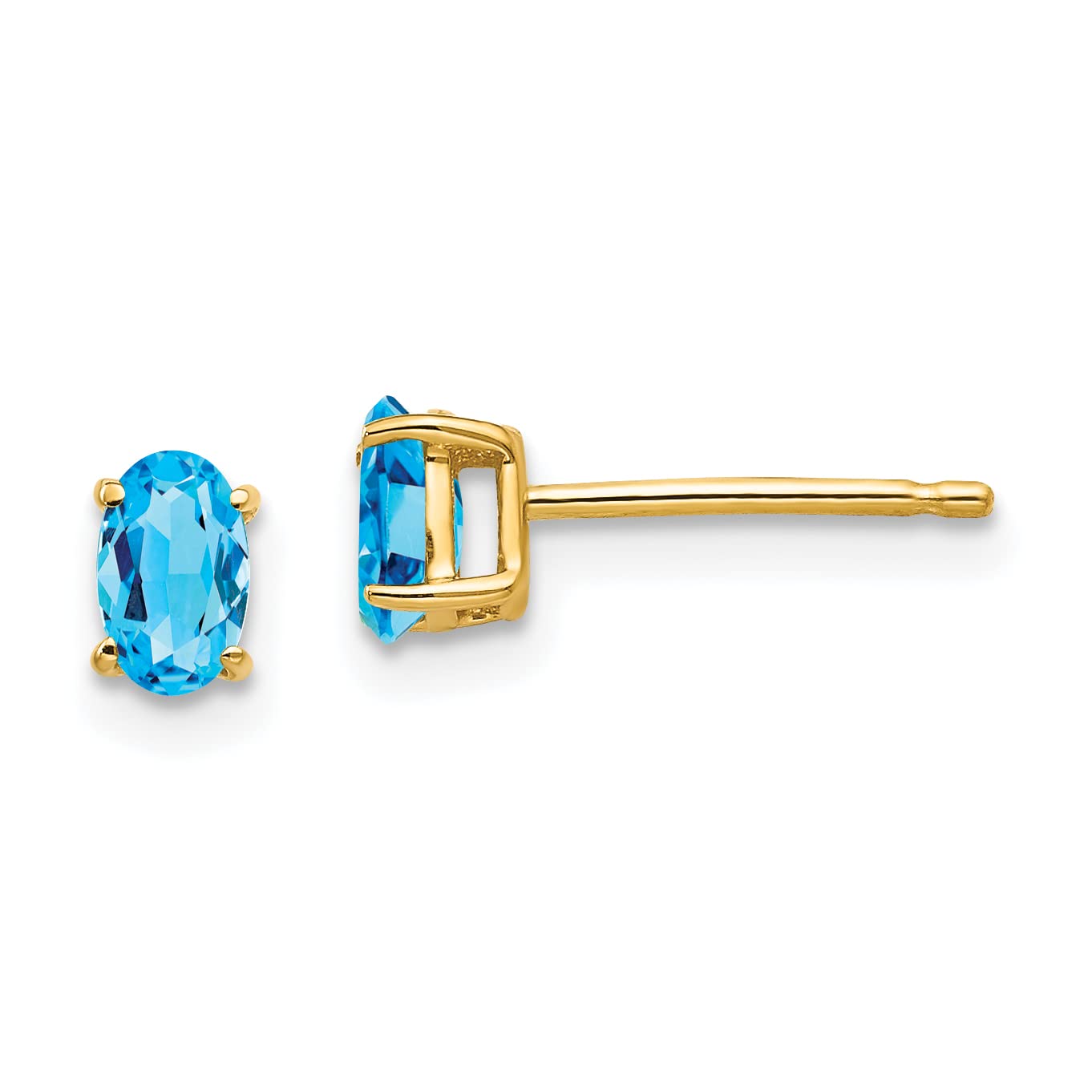 14K Yellow Gold Oval Blue Topaz Earrings for Women - 5x3mm Dainty Stud Earrings - Perfect for Everyday Wear, Gift Giving & Special Occasions